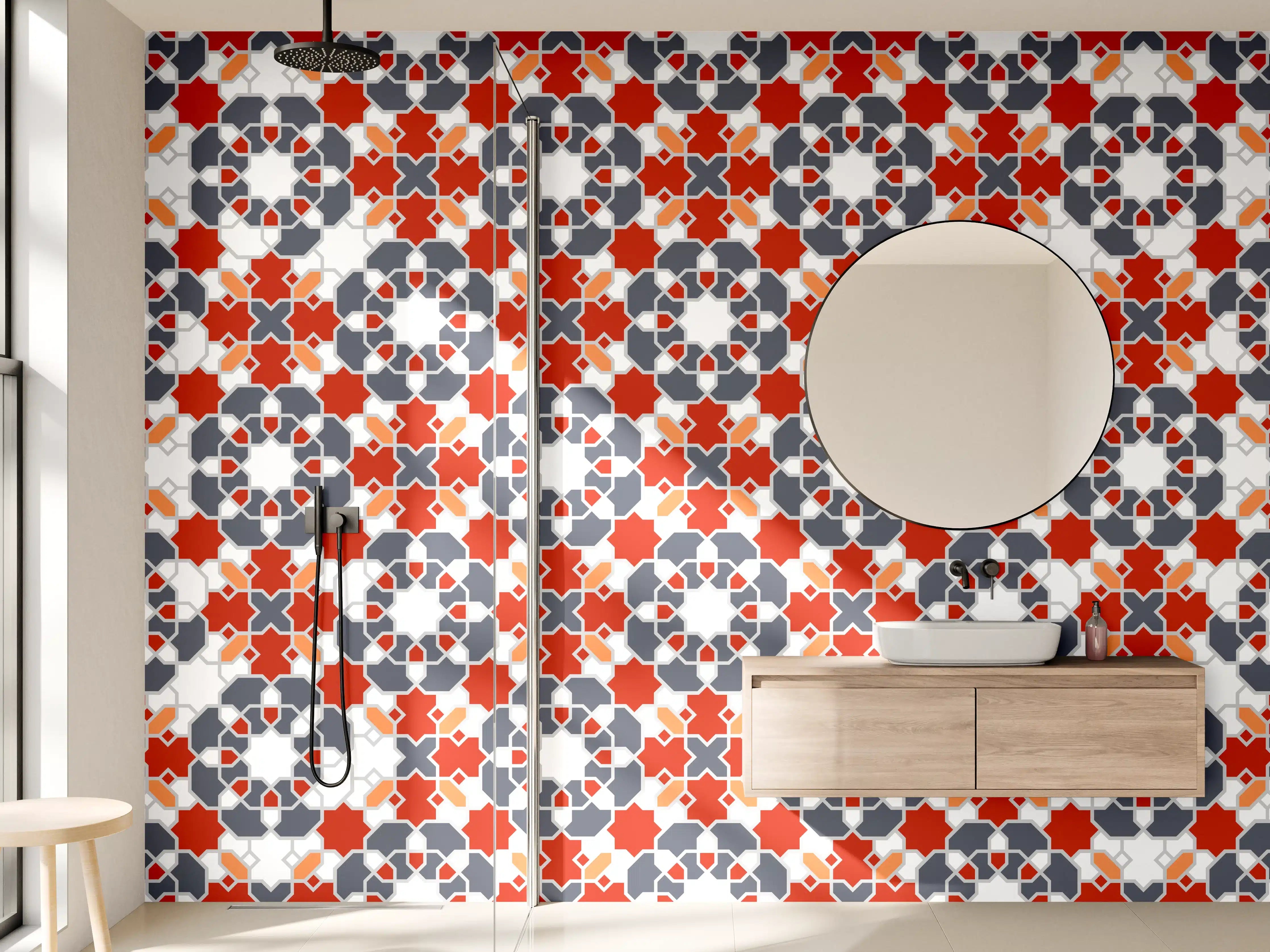 Wandverkleidung Bad - Buntes Geometrie-Muster
