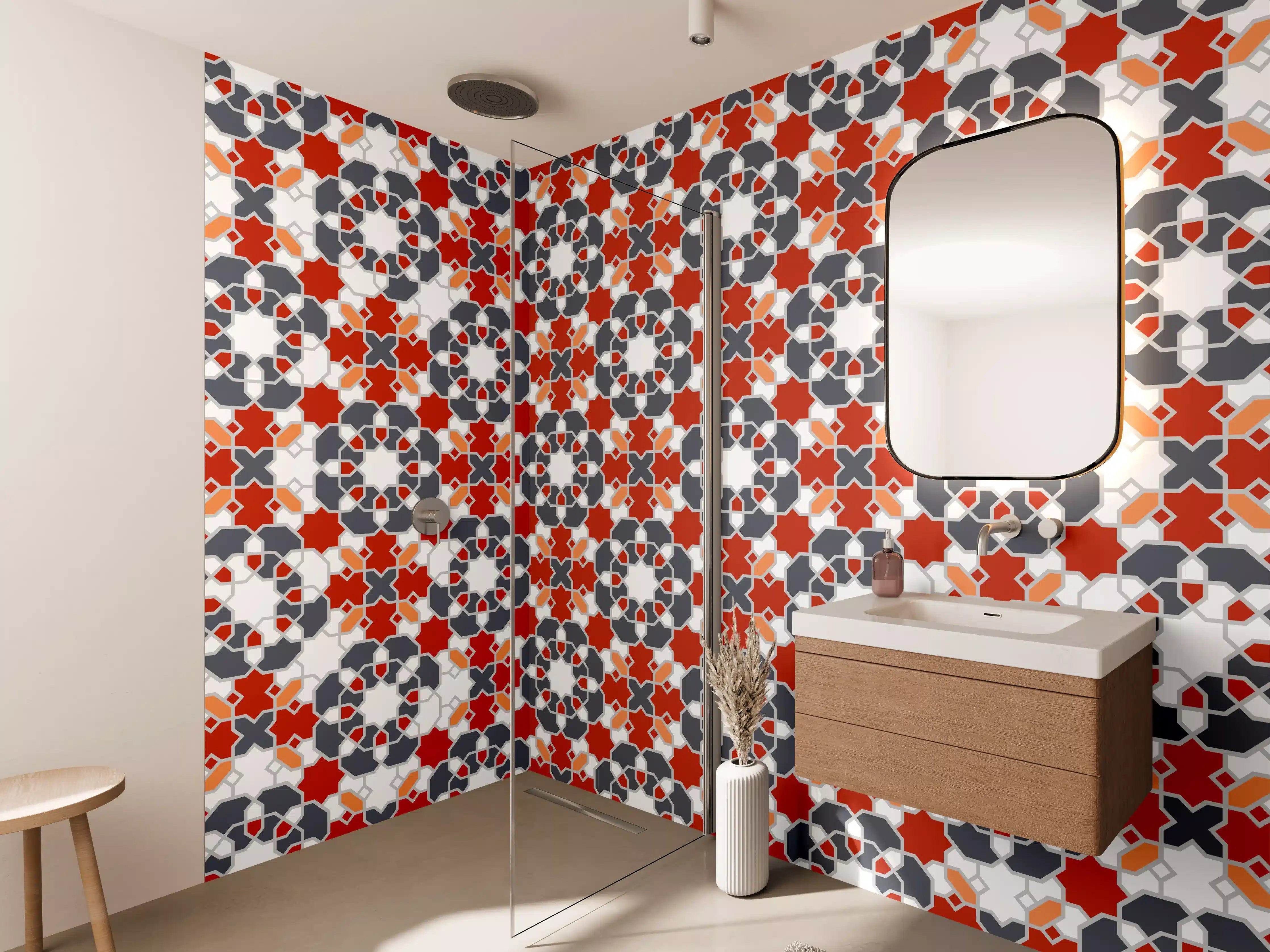 Wandverkleidung Bad - Buntes Geometrie-Muster