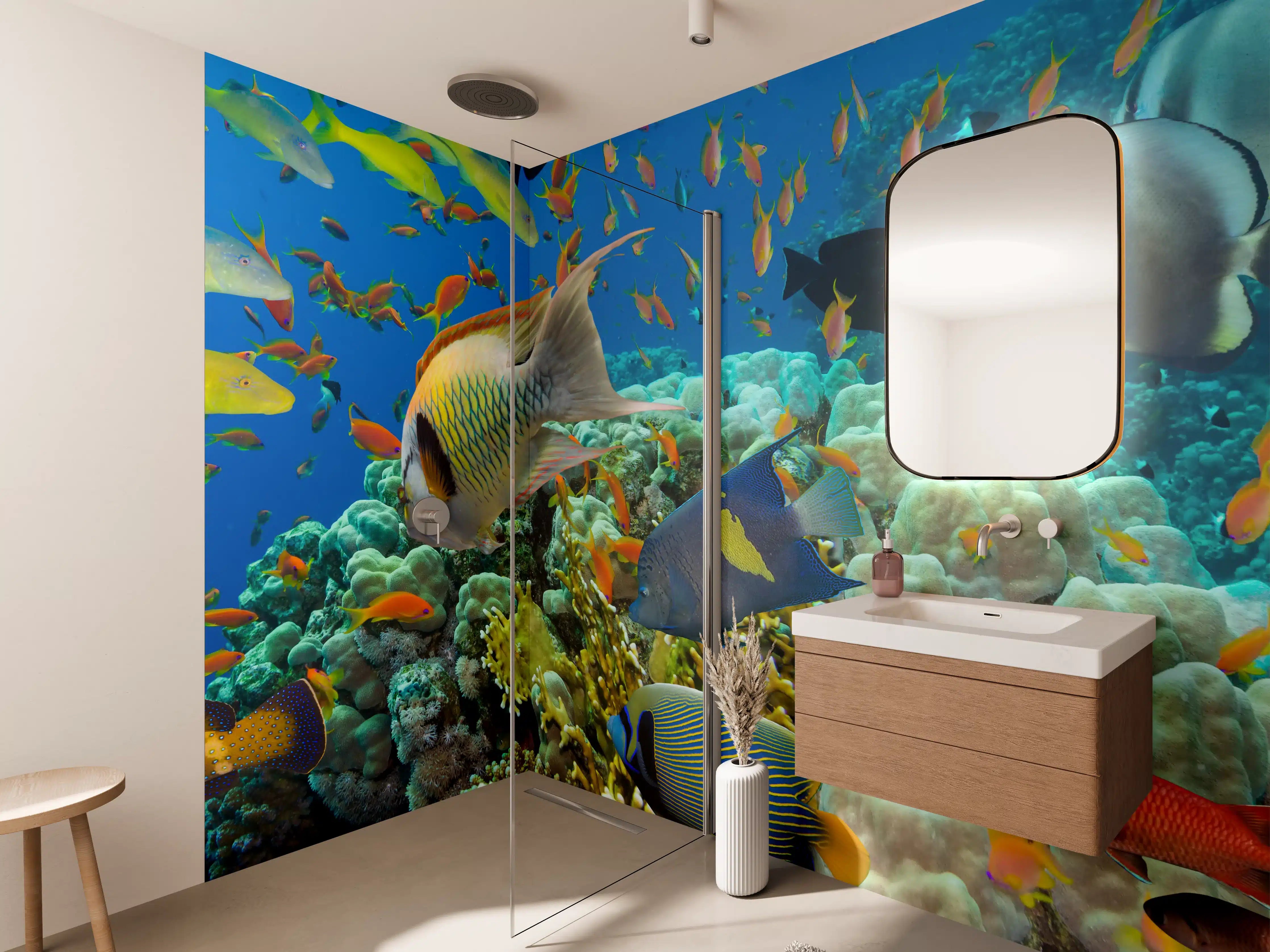 Wandverkleidung Bad - Buntes Korallenriff mit Fischen
