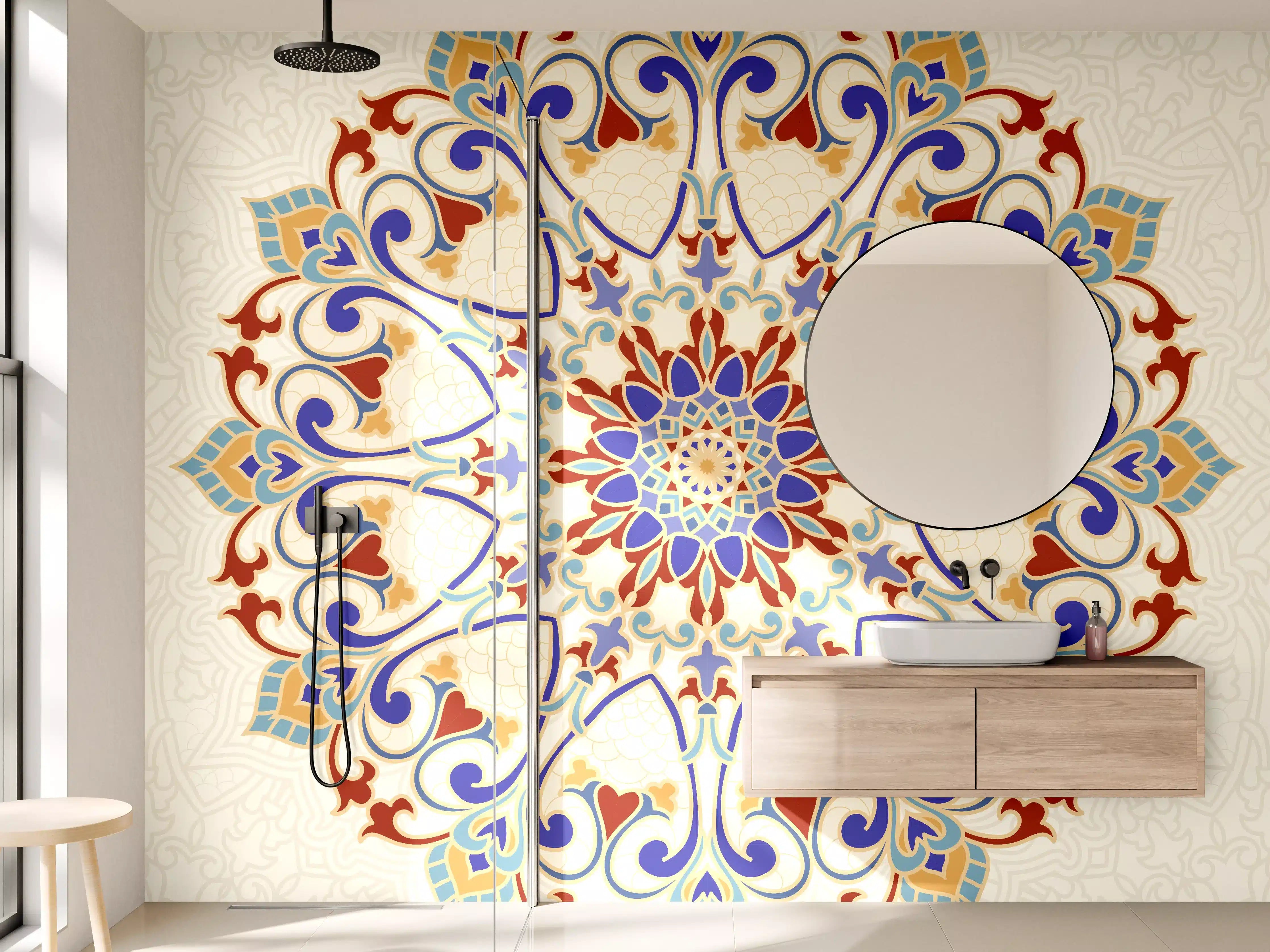 Wandverkleidung Bad - Buntes Mosaik Mandala Kunstwerk