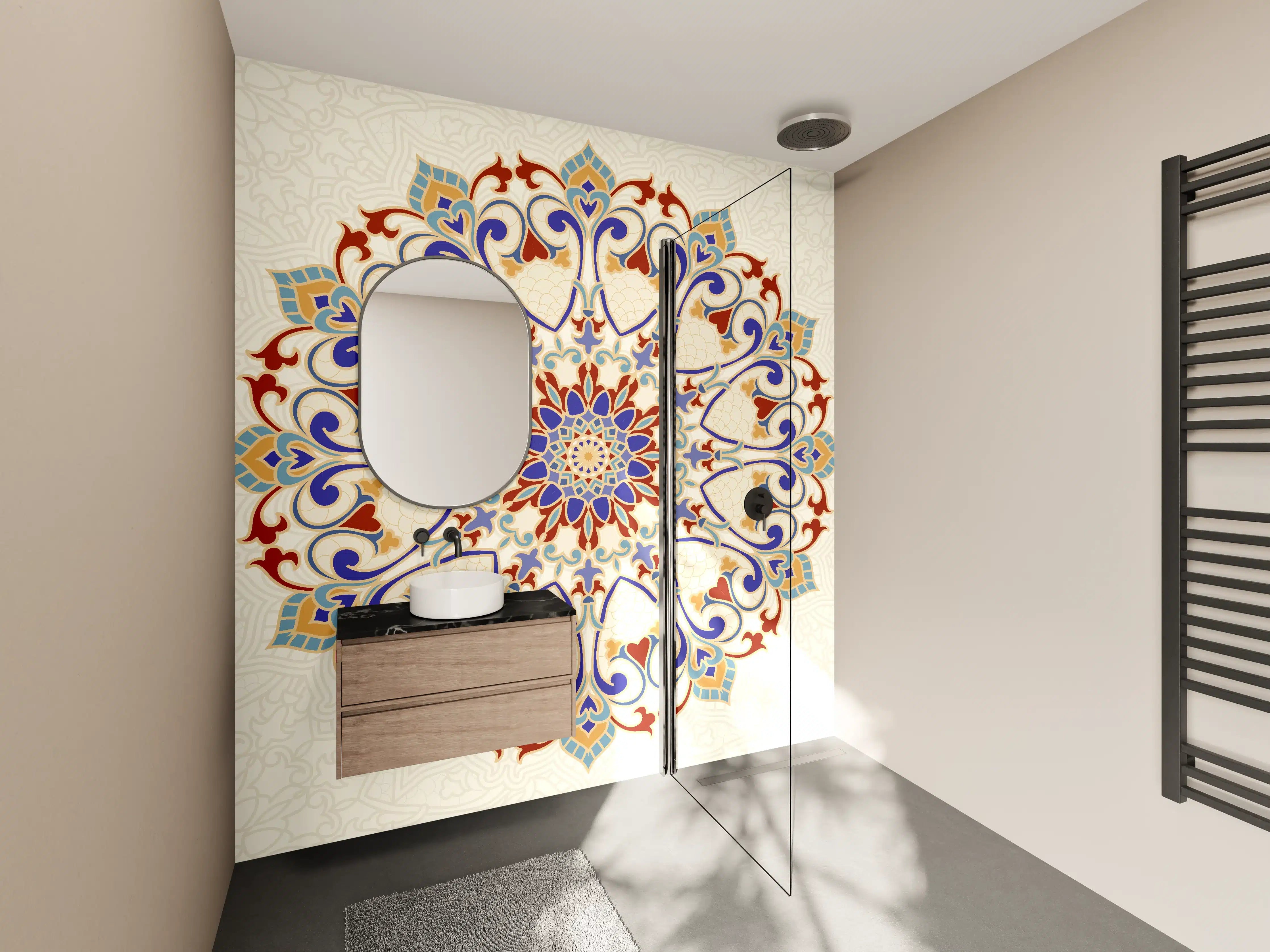 Wandverkleidung Bad - Buntes Mosaik Mandala Kunstwerk