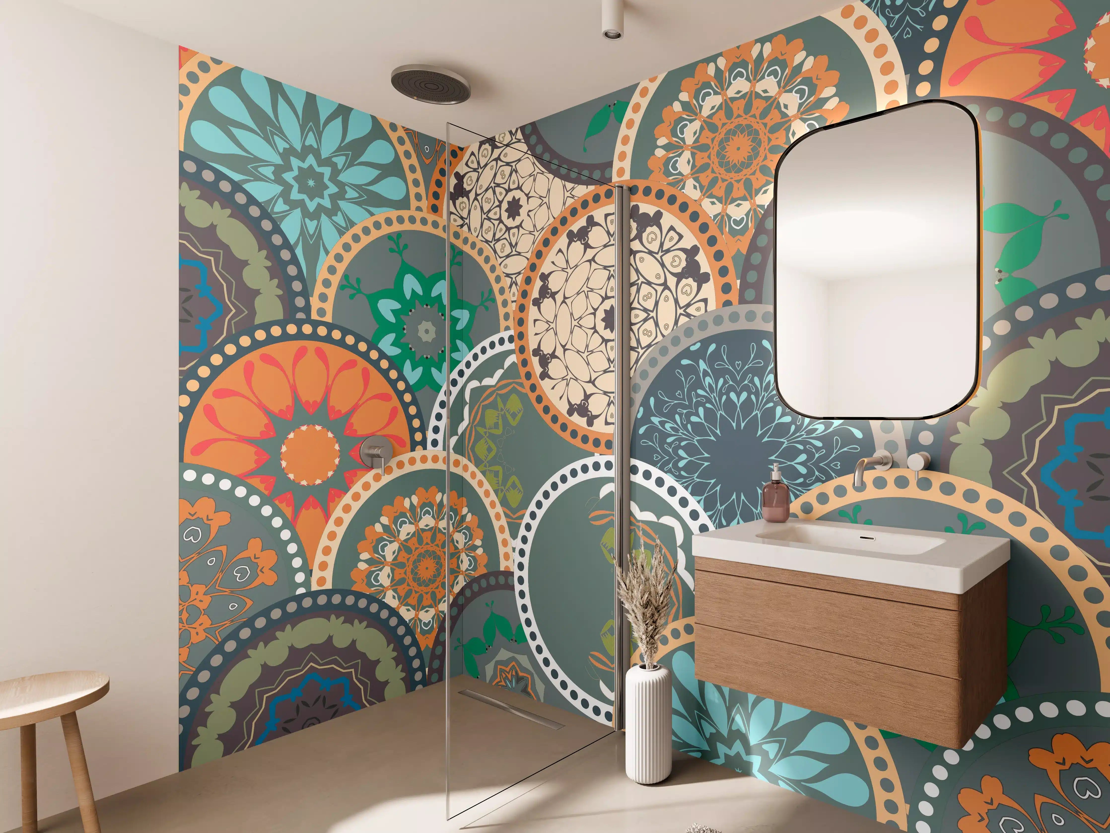 Wandverkleidung Bad - Buntes Muster Mandala Design