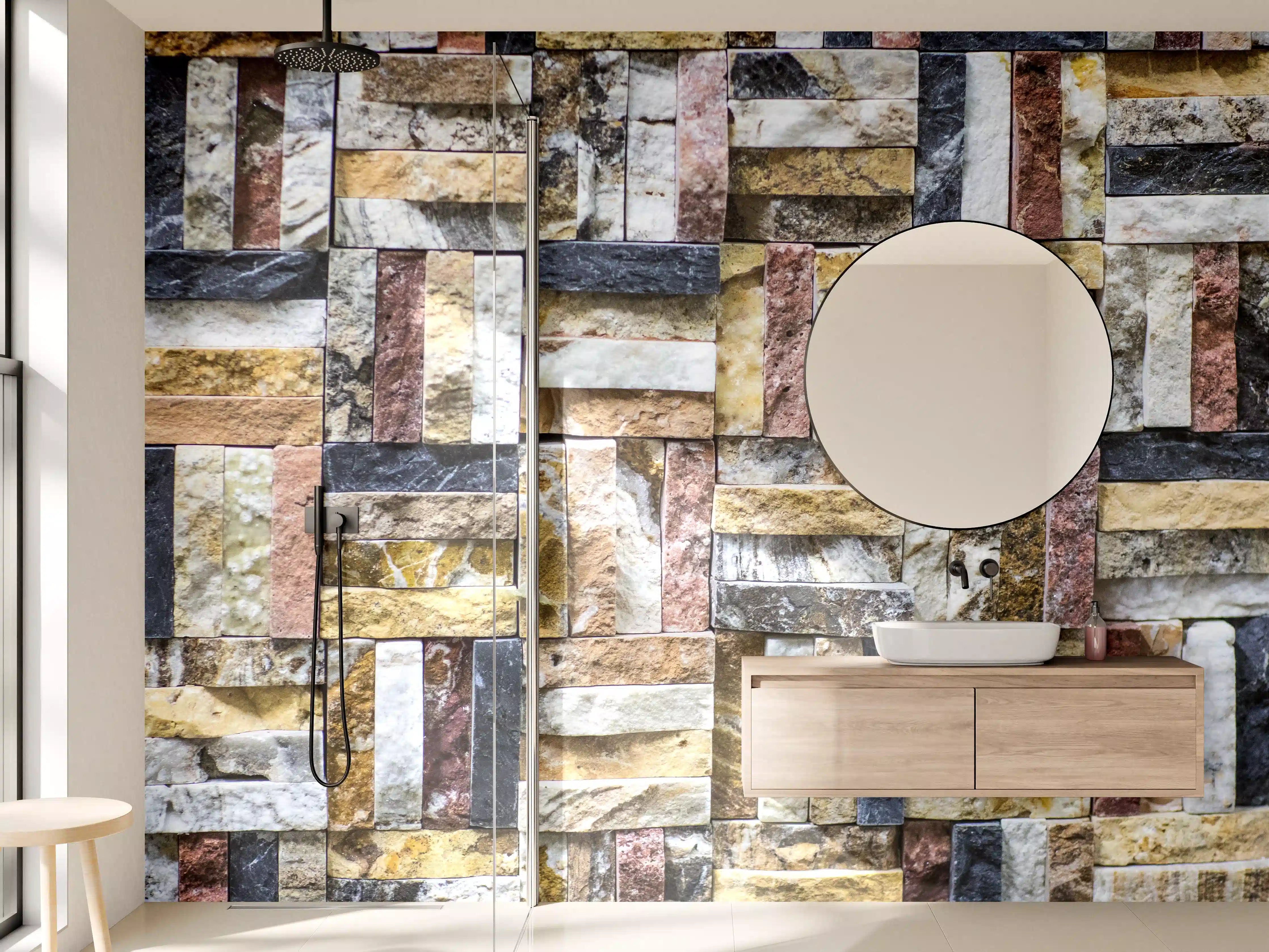 Wandverkleidung Bad - Buntes Naturstein Mosaik