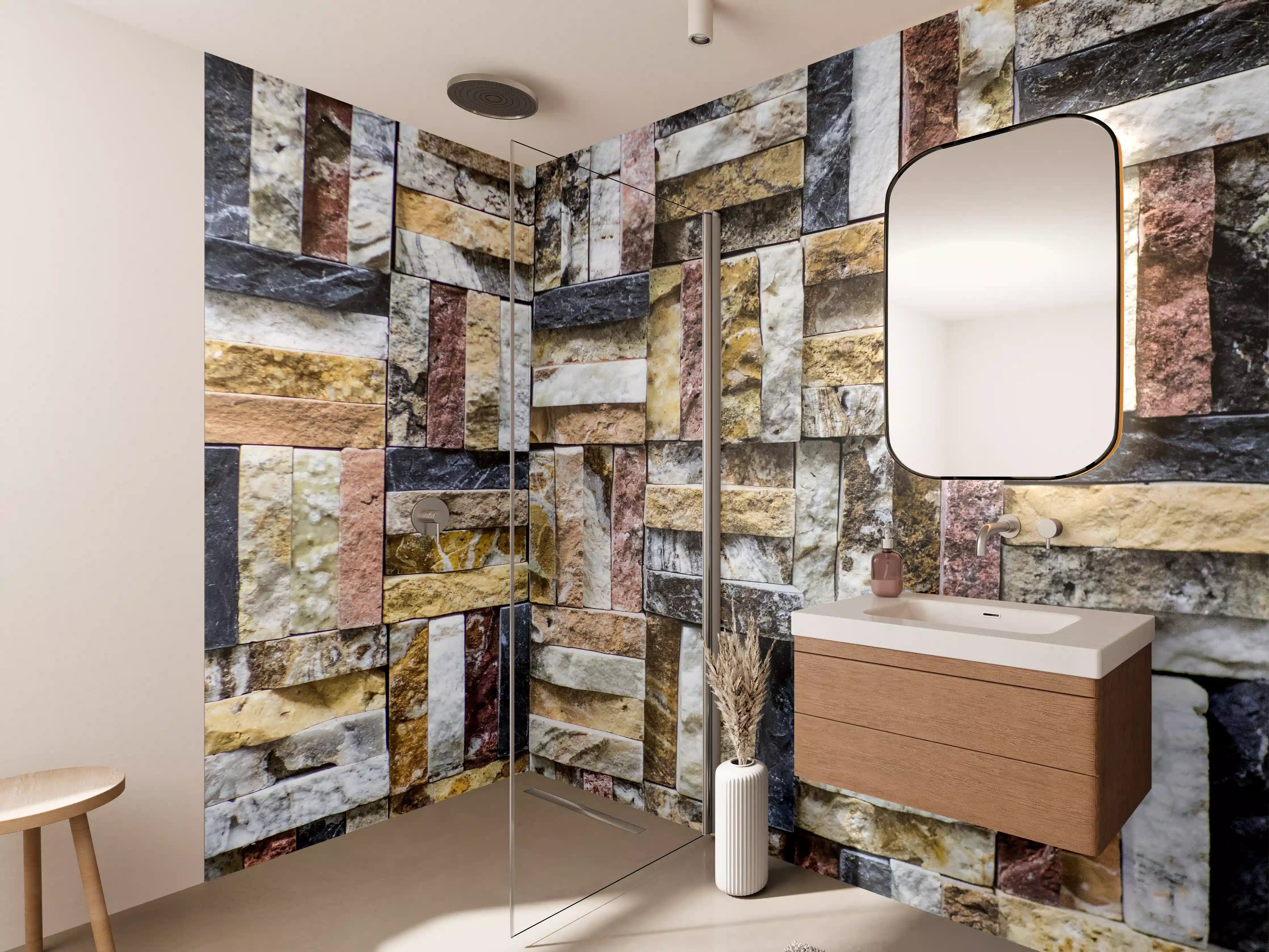 Wandverkleidung Bad - Buntes Naturstein Mosaik
