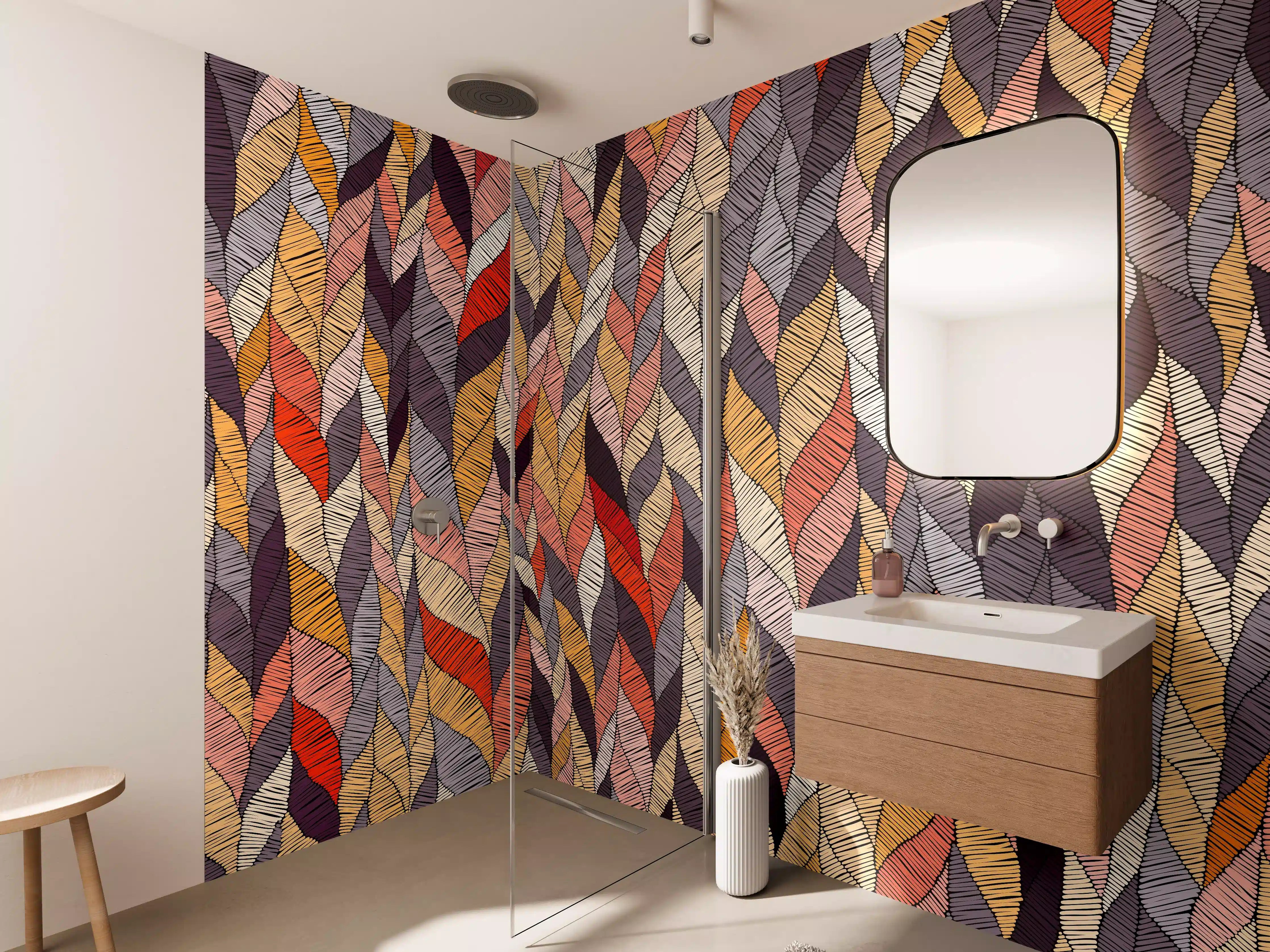 Wandverkleidung Bad - Buntes Wellenmuster Textildesign