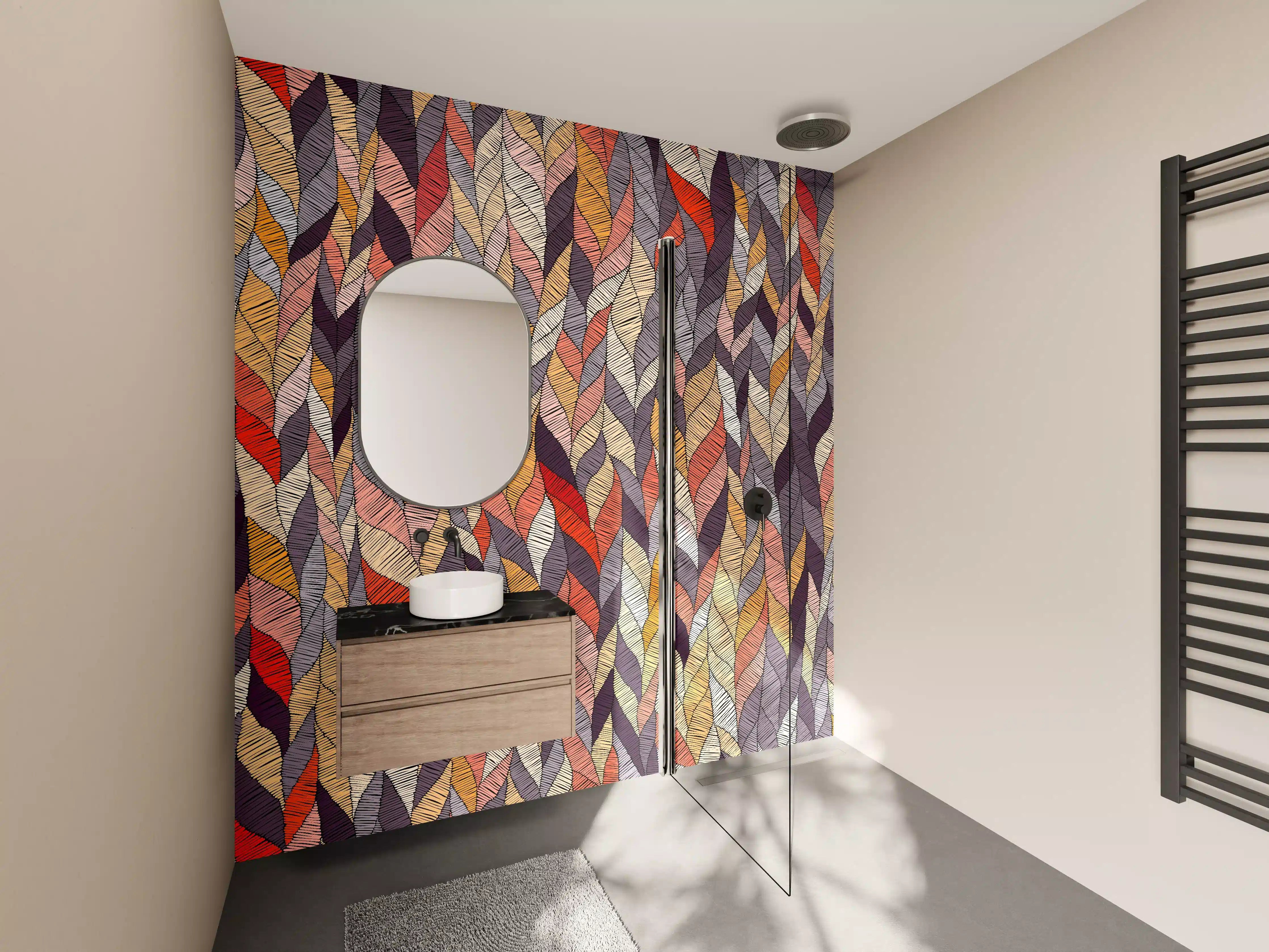 Wandverkleidung Bad - Buntes Wellenmuster Textildesign