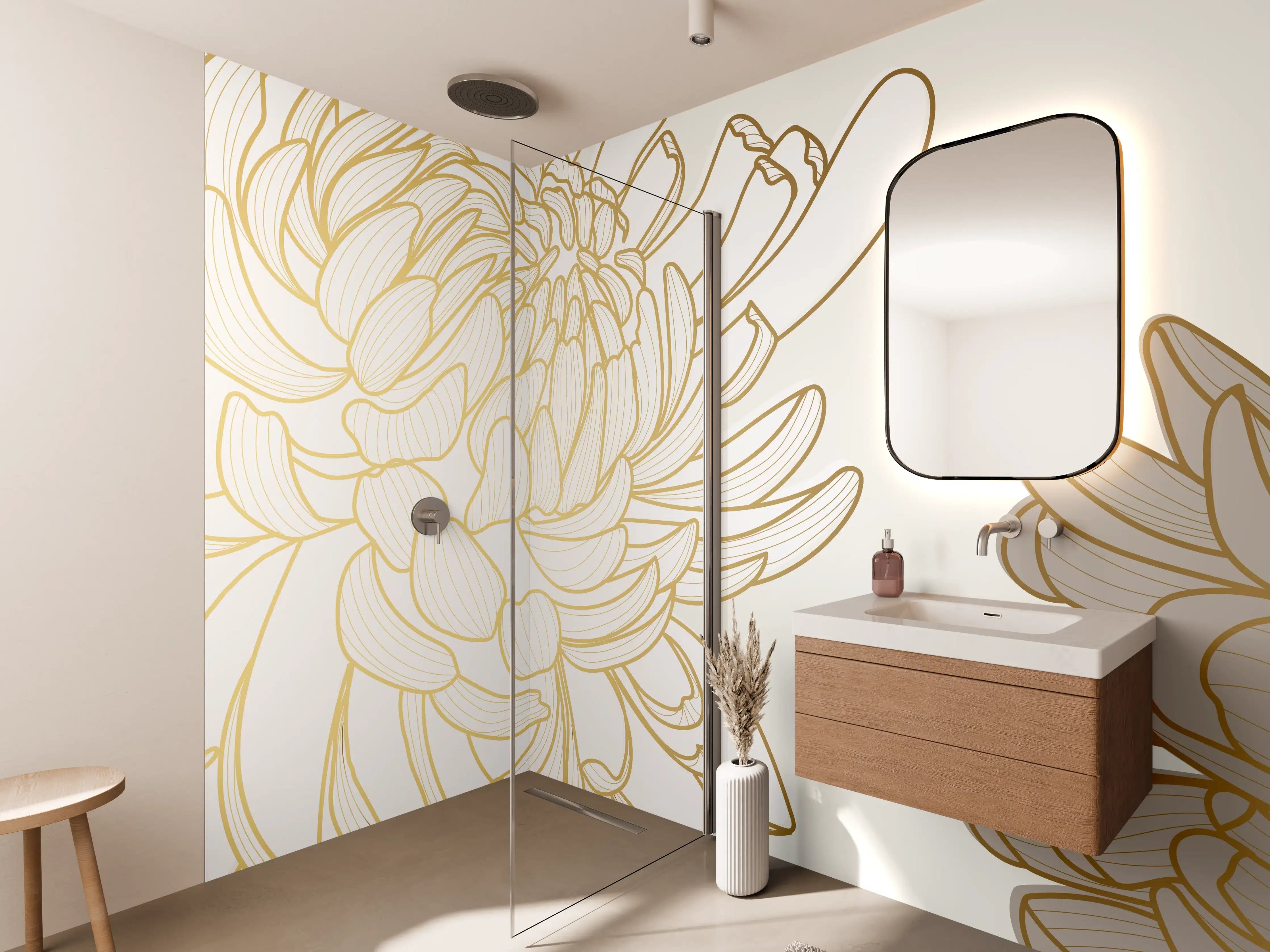 Wandverkleidung Bad - Chic Cream Floral Illustration