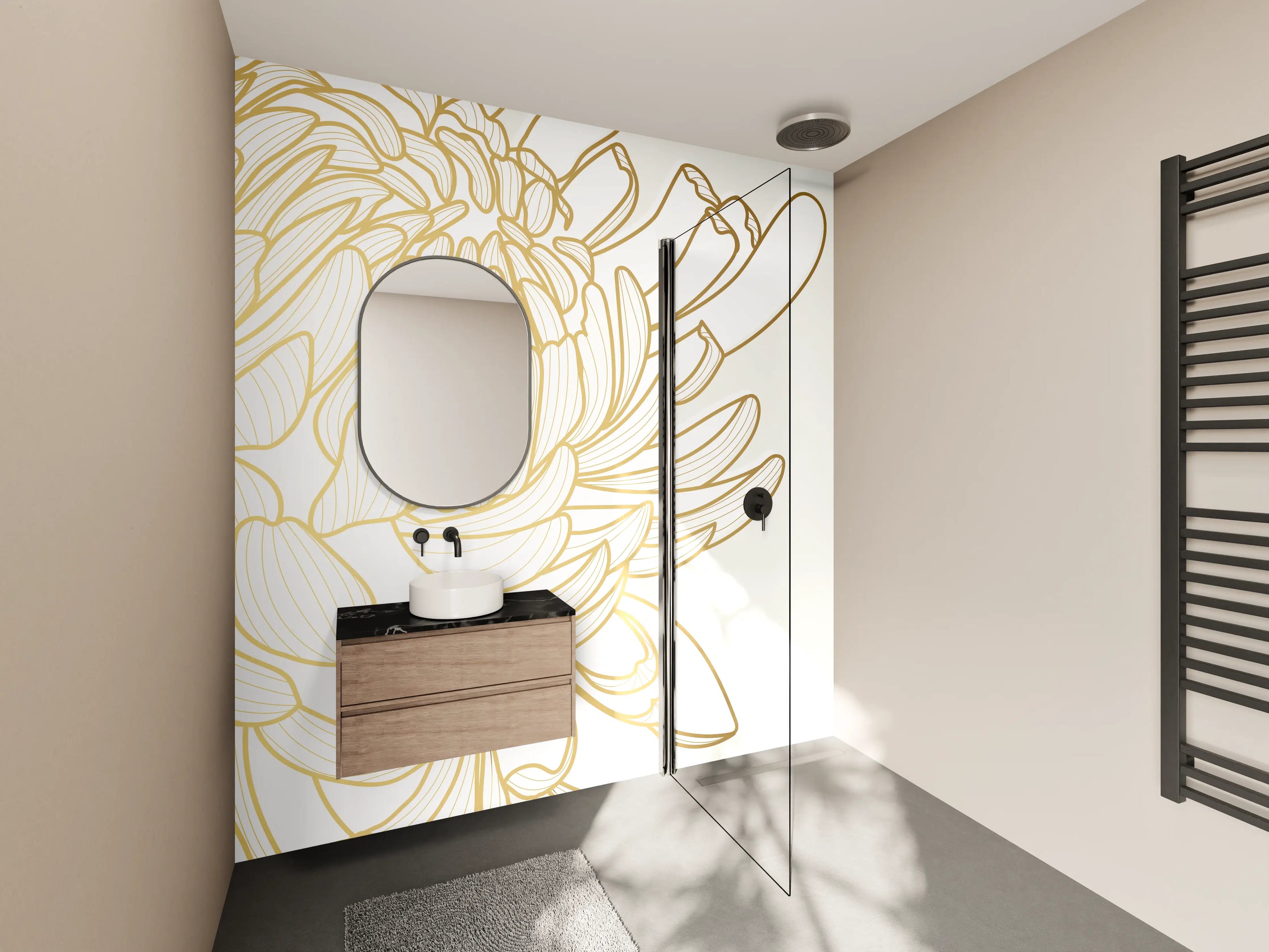 Wandverkleidung Bad - Chic Cream Floral Illustration