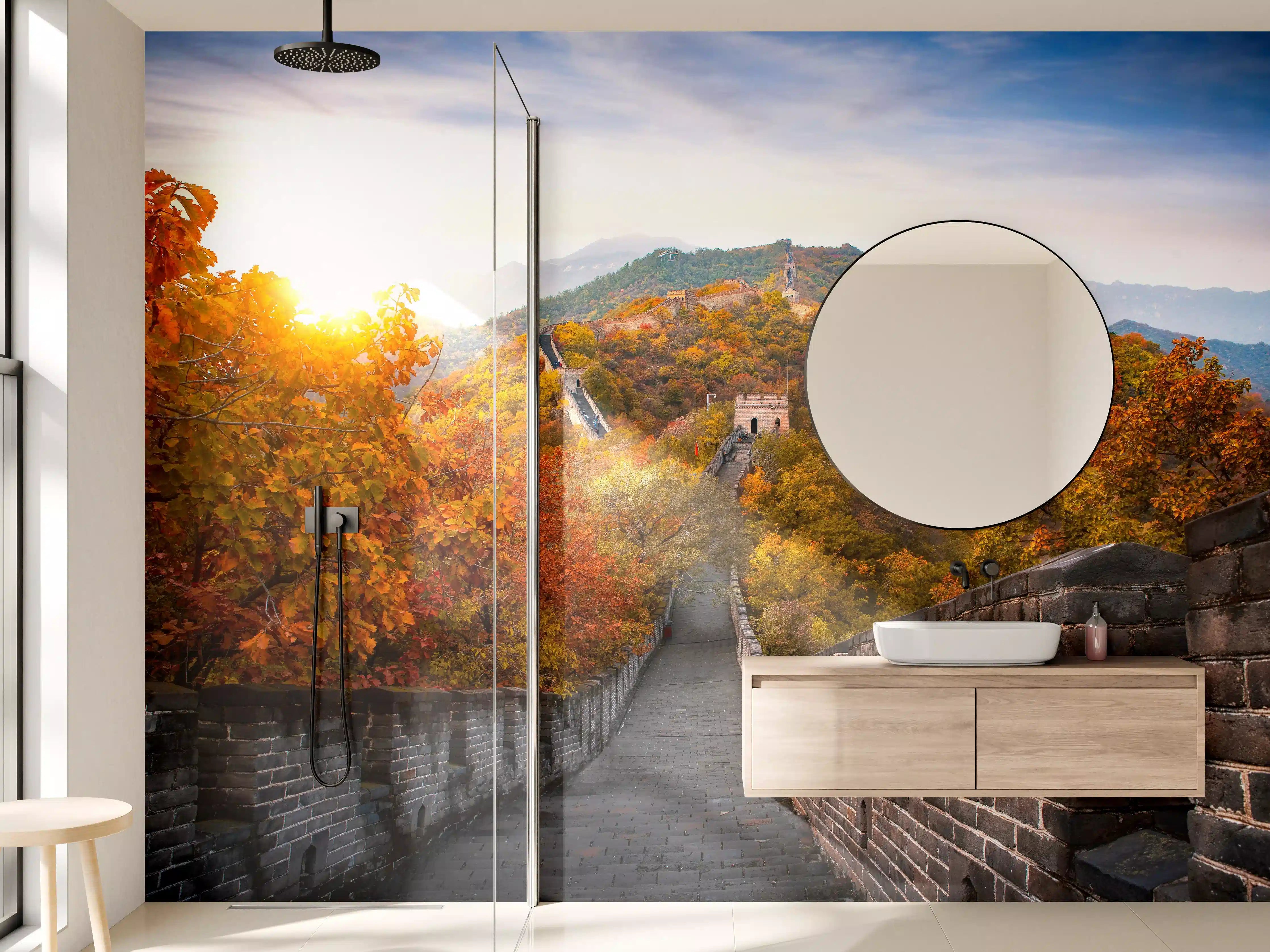 Wandverkleidung Bad - Chinesische Mauer im Herbst