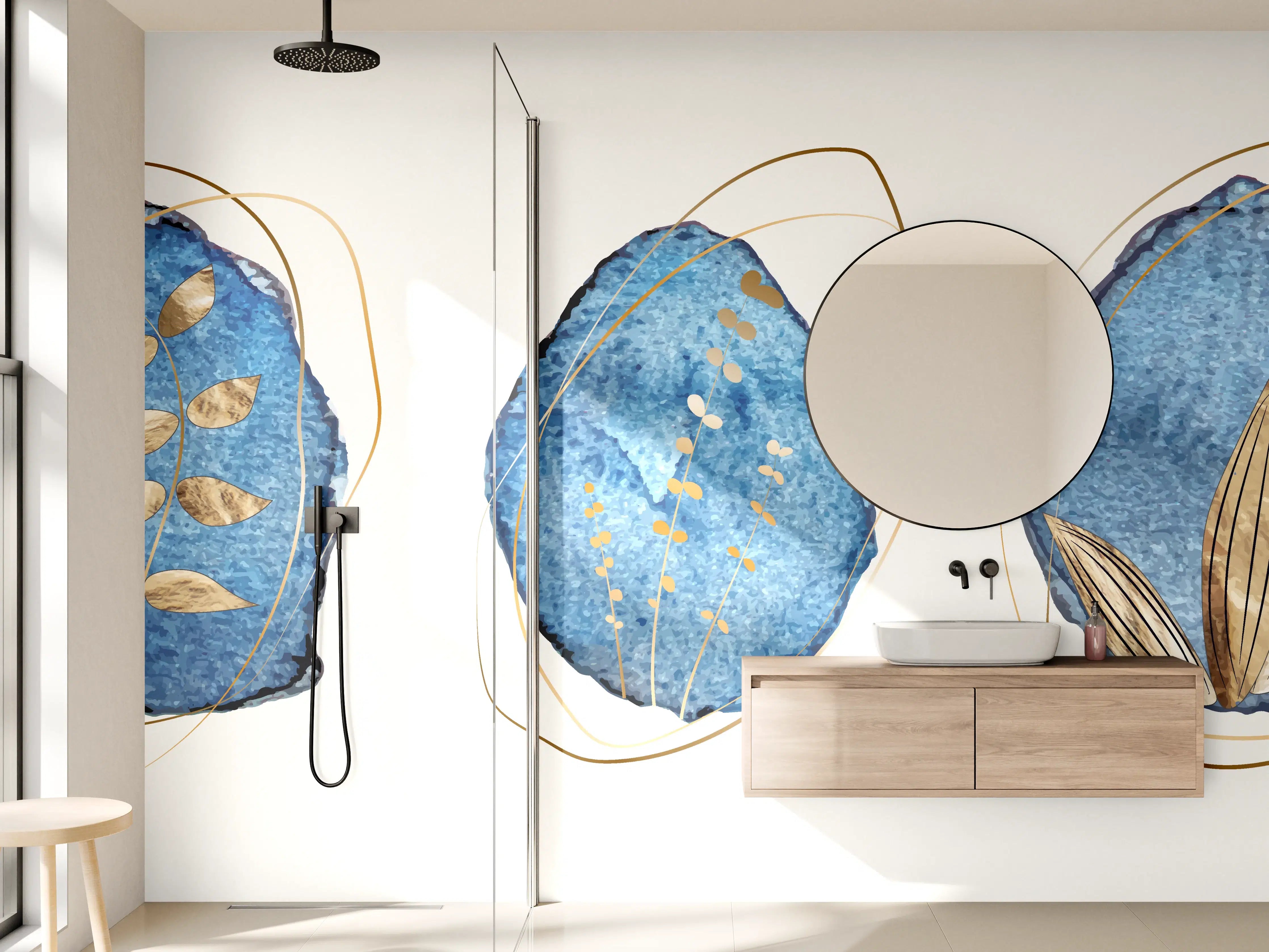 Wandverkleidung Bad - Denim Blau Naturmotiv Kunstdruck