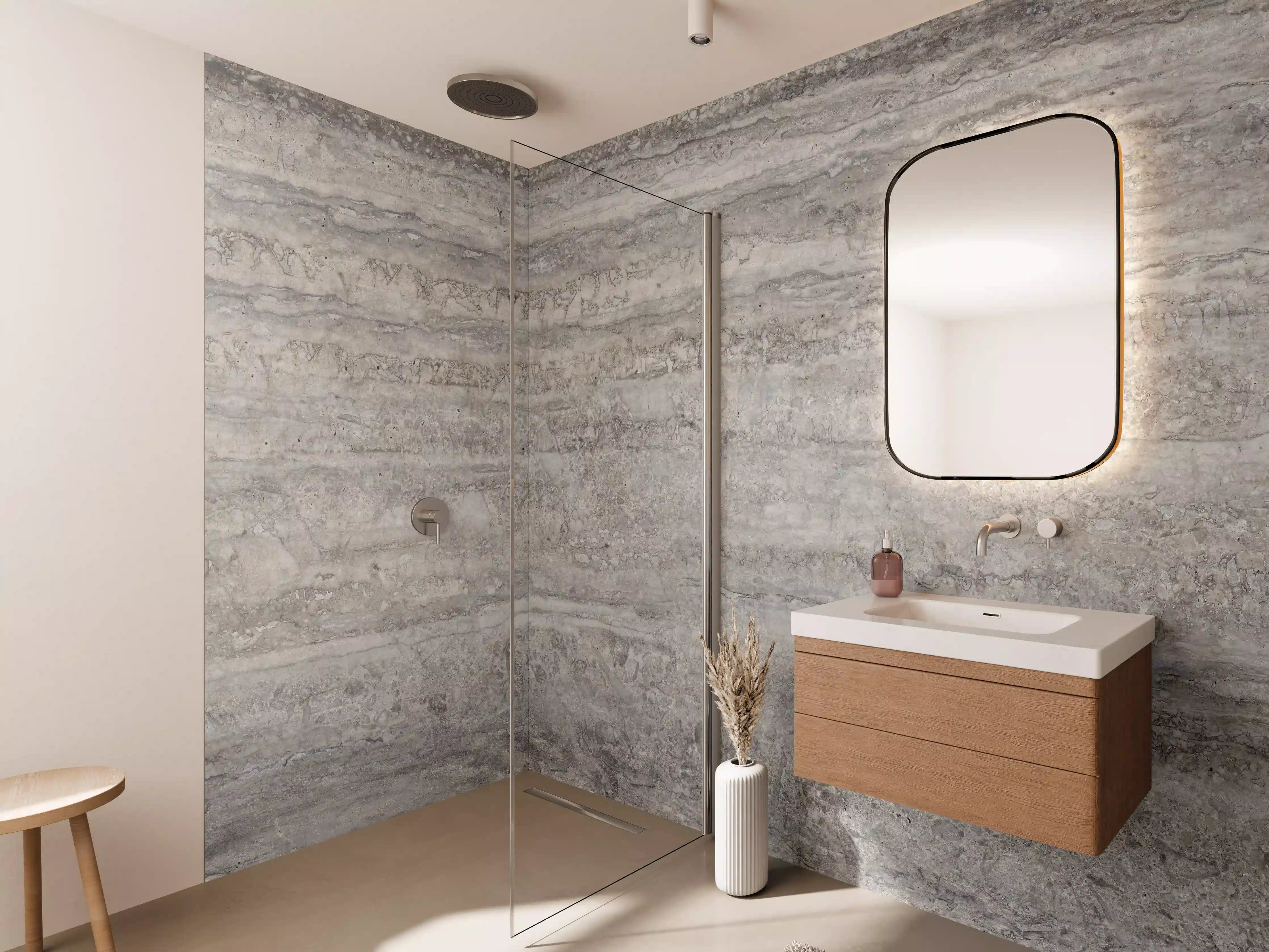 Wandverkleidung Bad - Dezenter Travertin Marmor