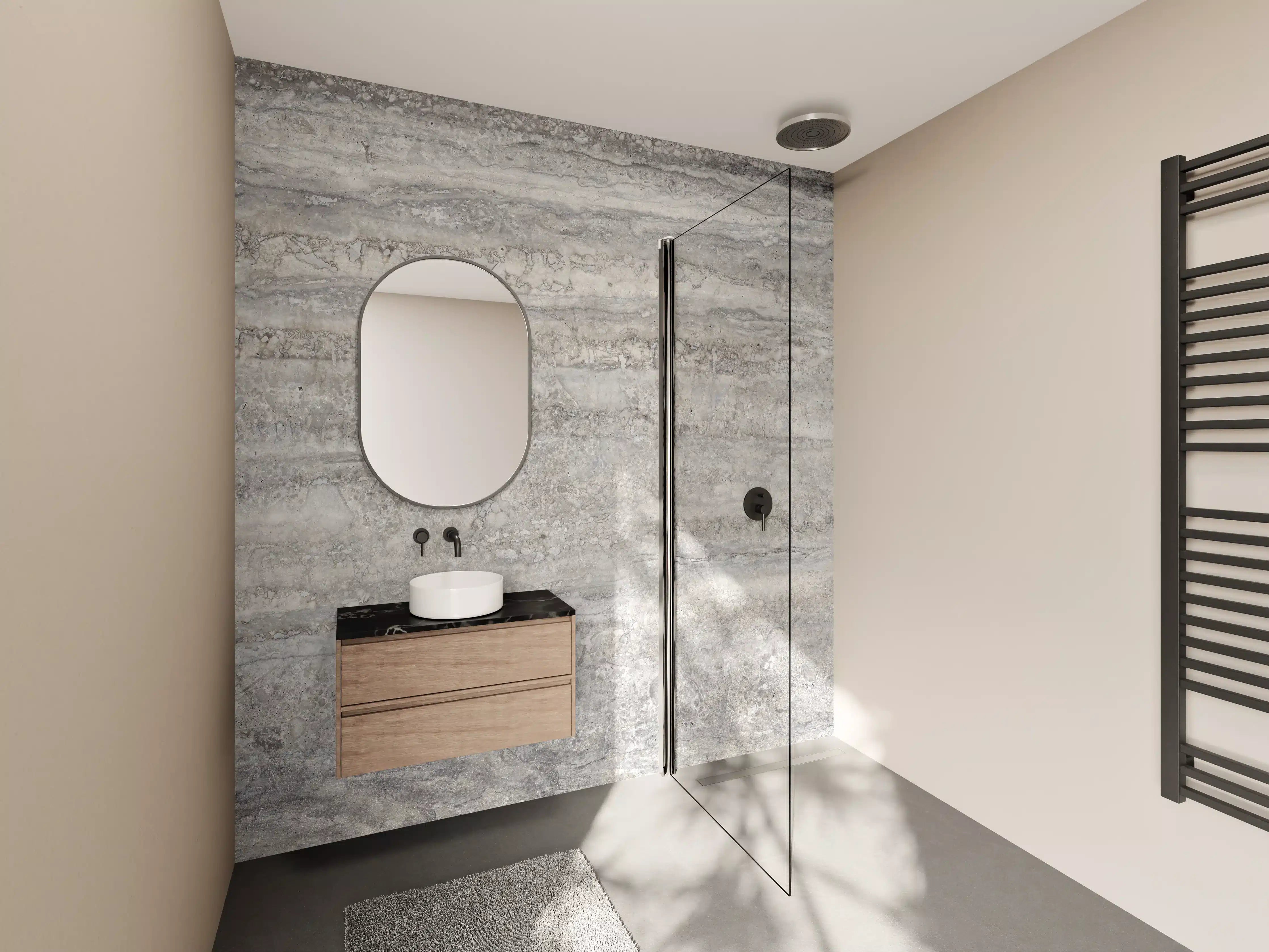 Wandverkleidung Bad - Dezenter Travertin Marmor