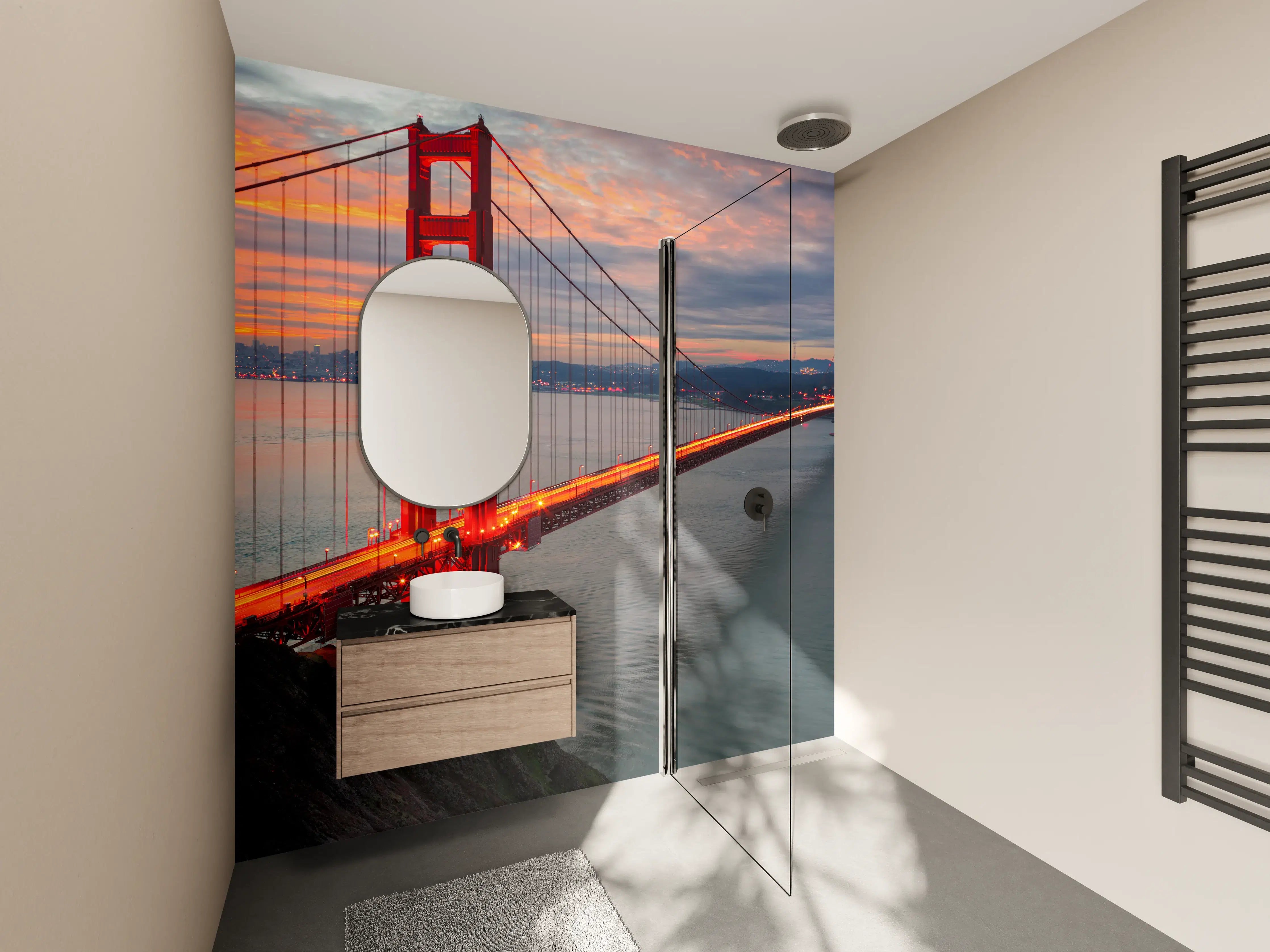 Wandverkleidung Bad - Die Golden Gate Bridge bei Sonnenaufgang