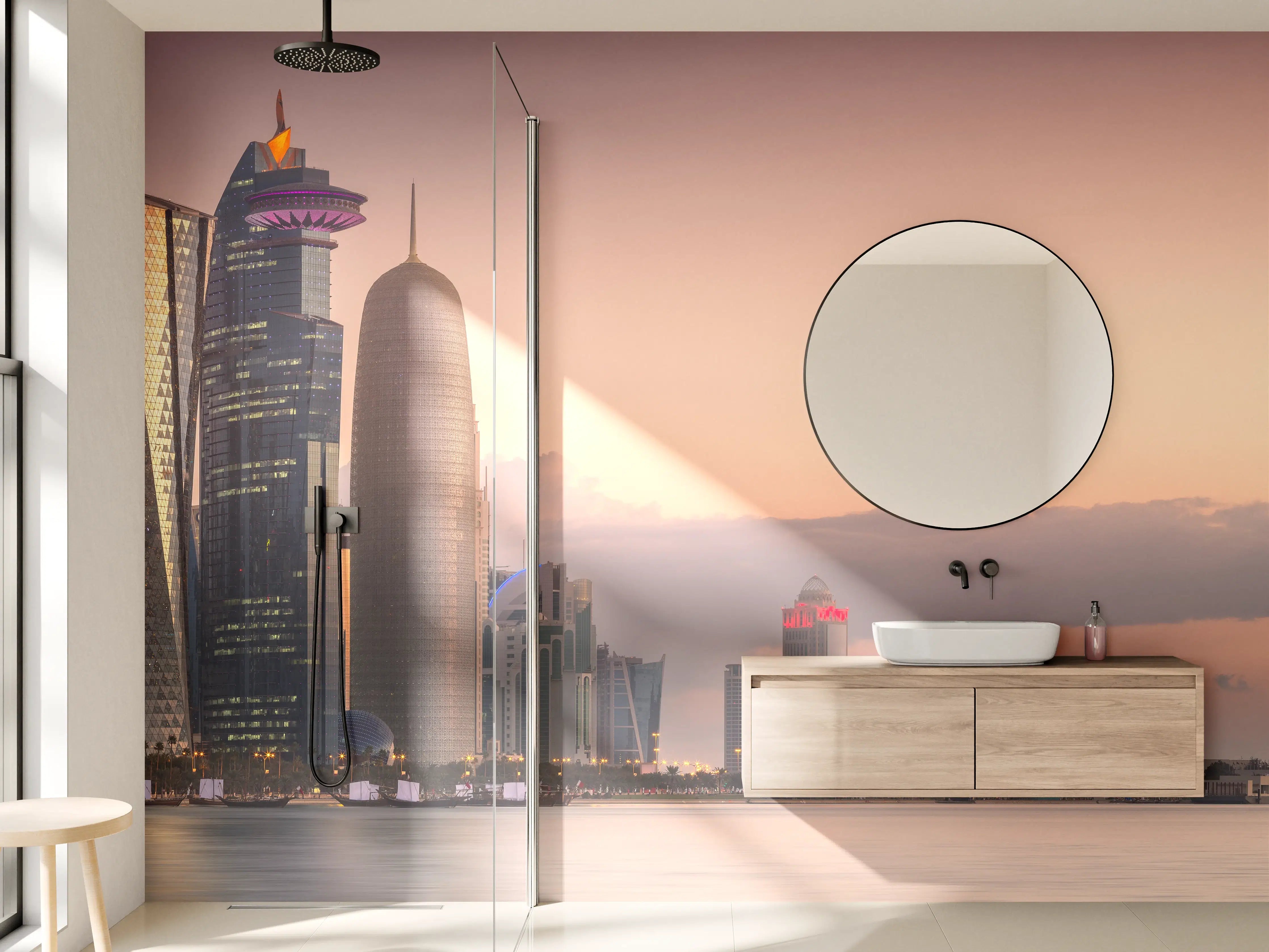 Wandverkleidung Bad - Die Skyline von West Bay und Doha City