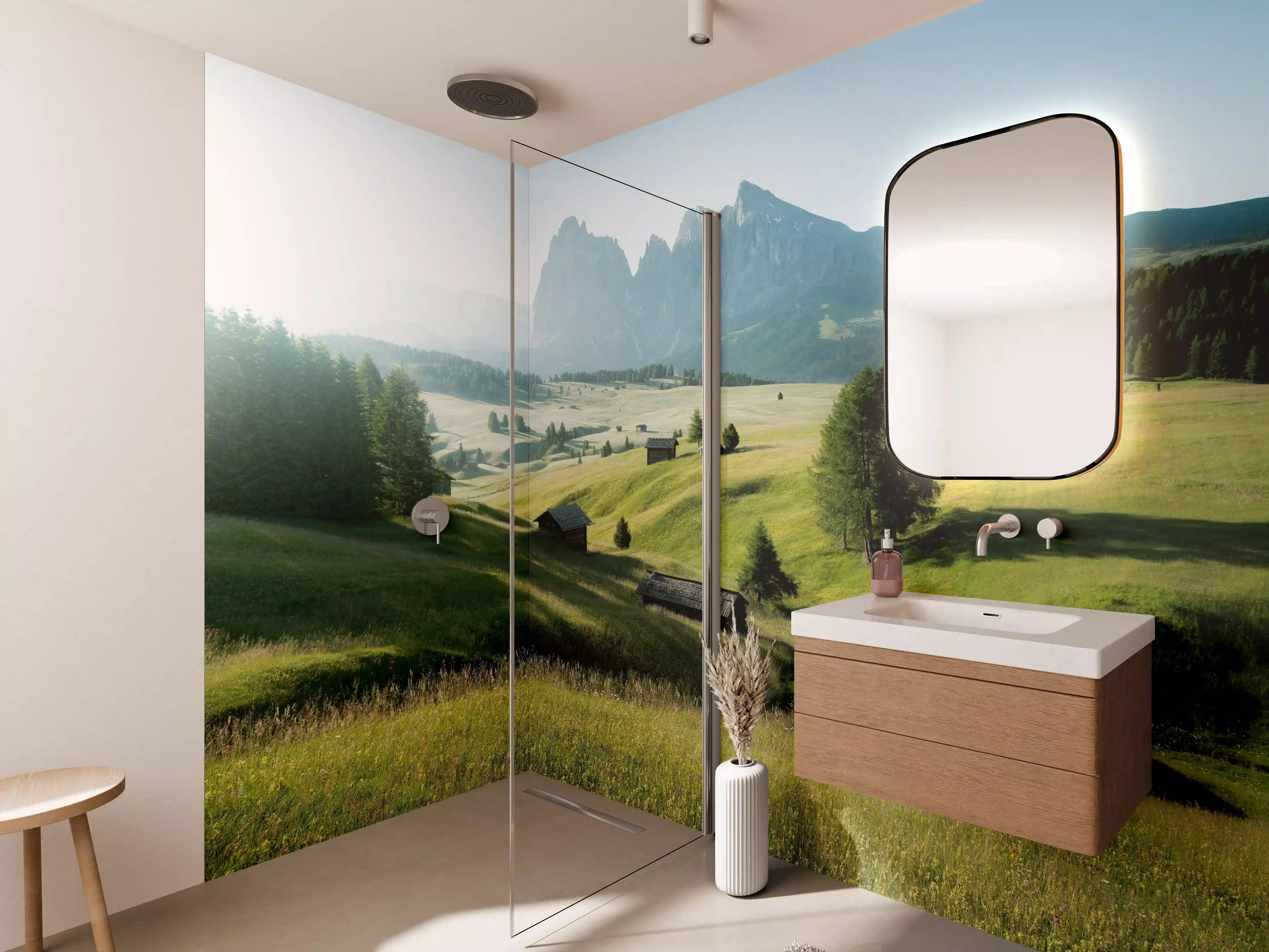 Wandverkleidung Bad - Dolomiten Berglandschaft auf der Seiser Alm