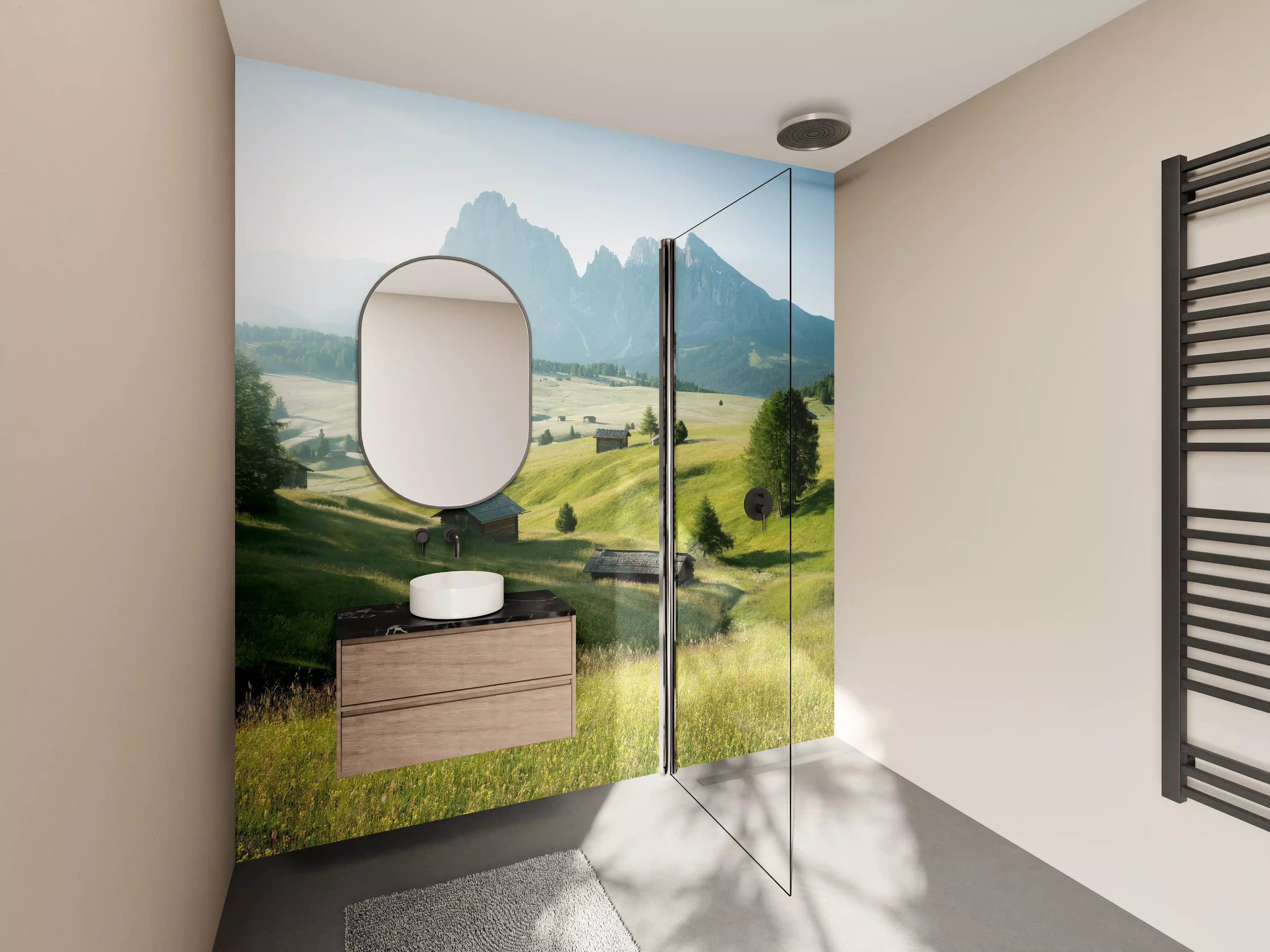 Wandverkleidung Bad - Dolomiten Berglandschaft auf der Seiser Alm