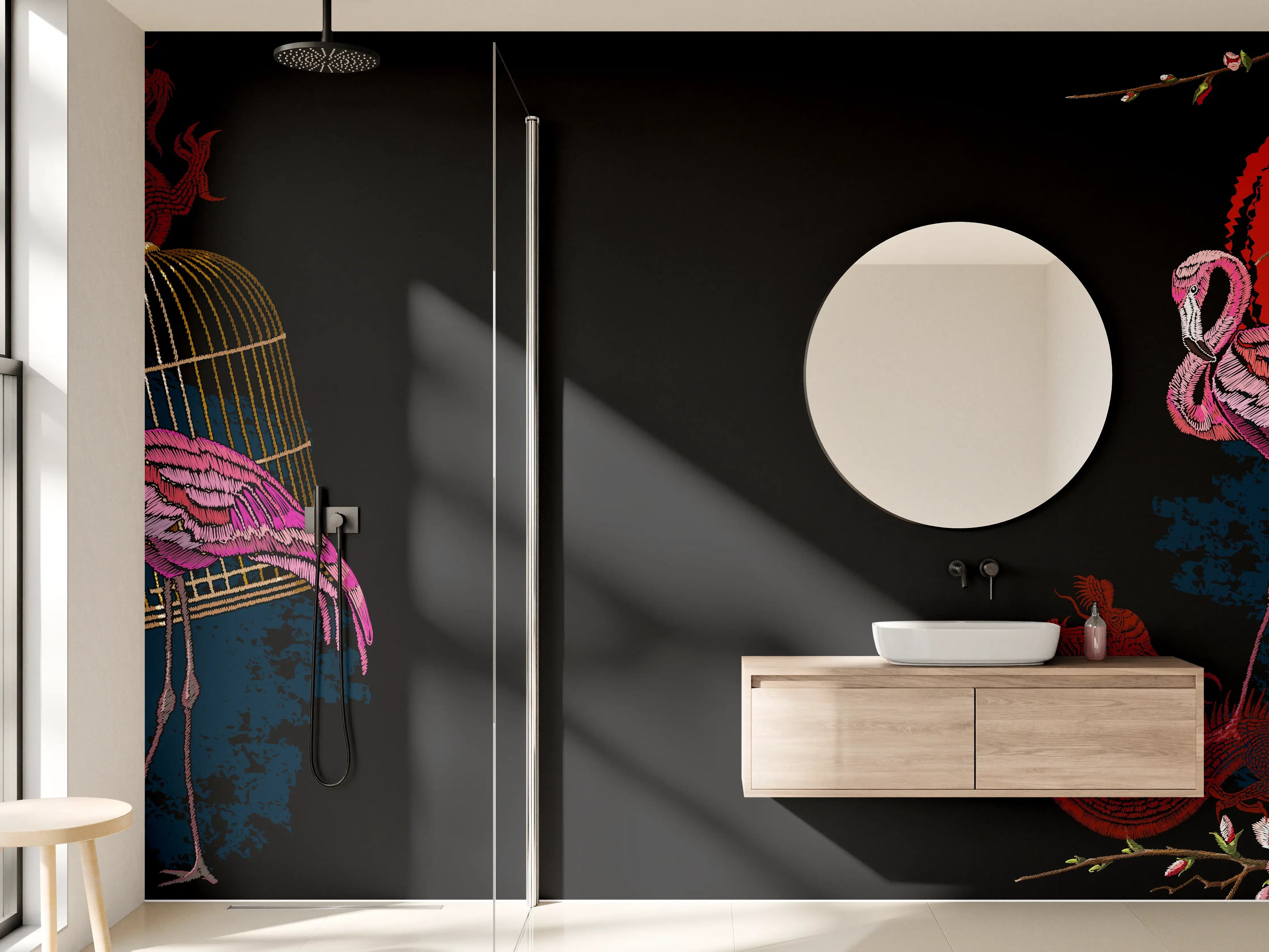 Wandverkleidung Bad - Drachen & Flamigos - Stickmuster