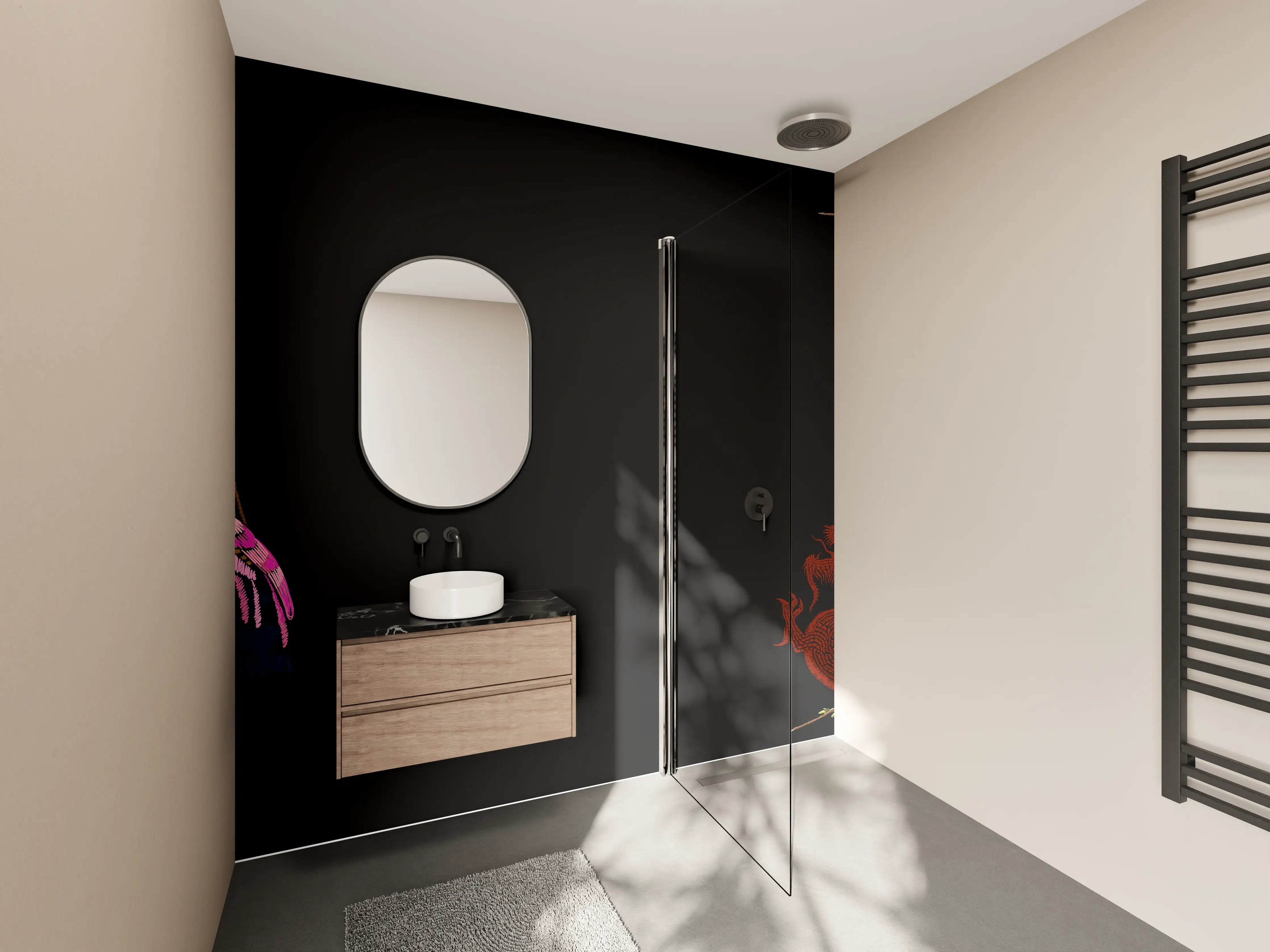 Wandverkleidung Bad - Drachen & Flamigos - Stickmuster