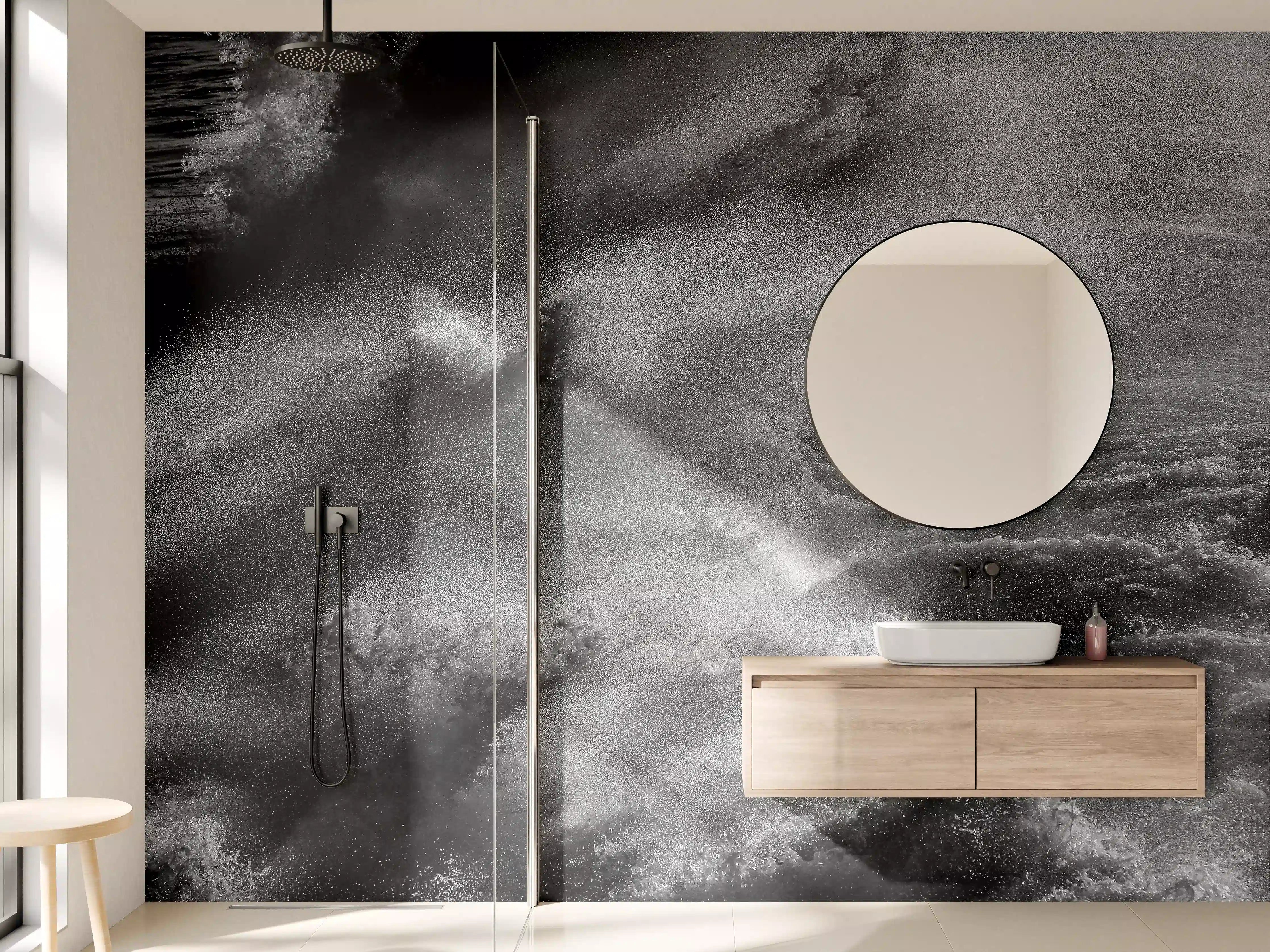Wandverkleidung Bad - Dramatische Meereswellen monochrom