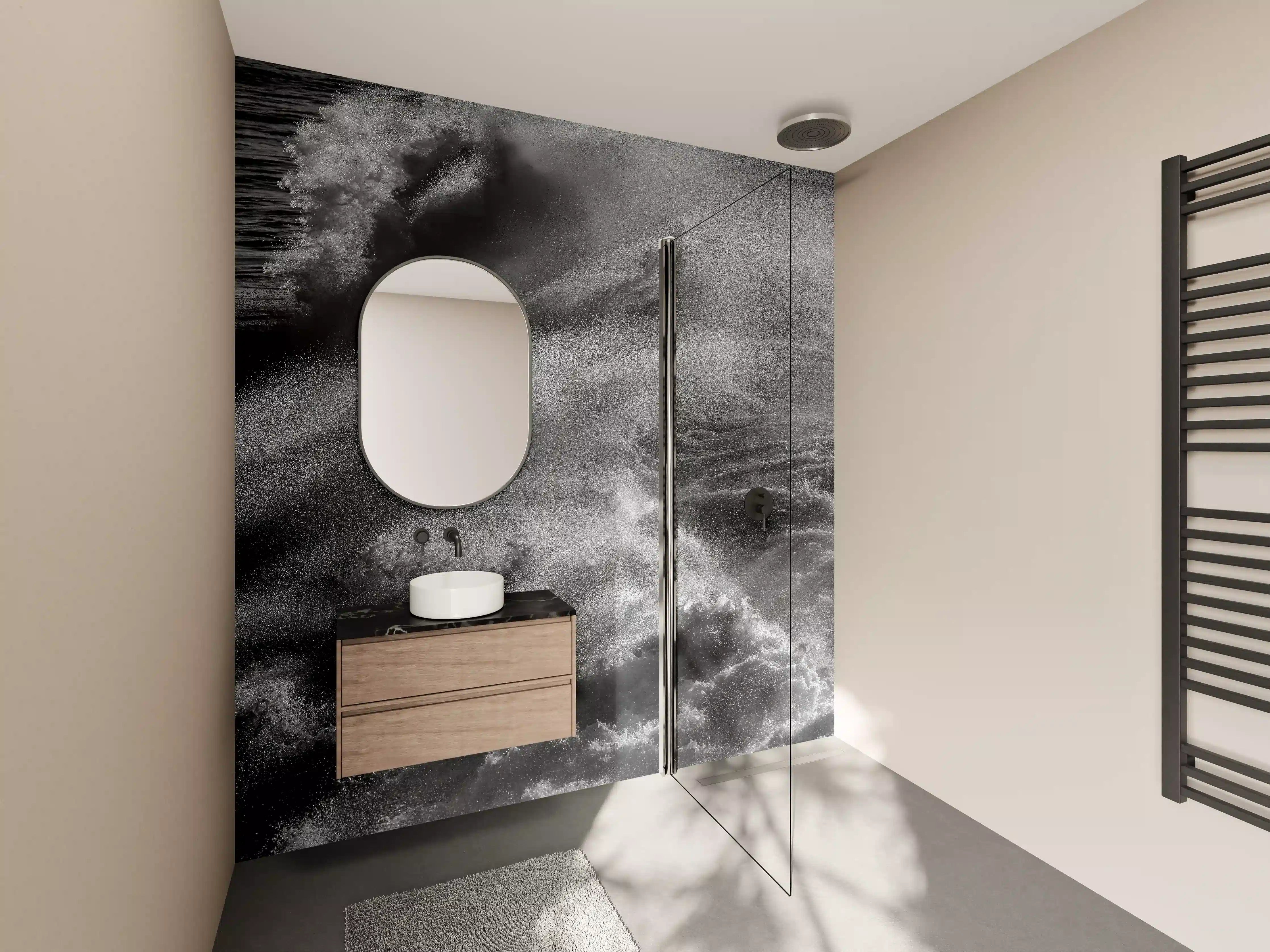 Wandverkleidung Bad - Dramatische Meereswellen monochrom