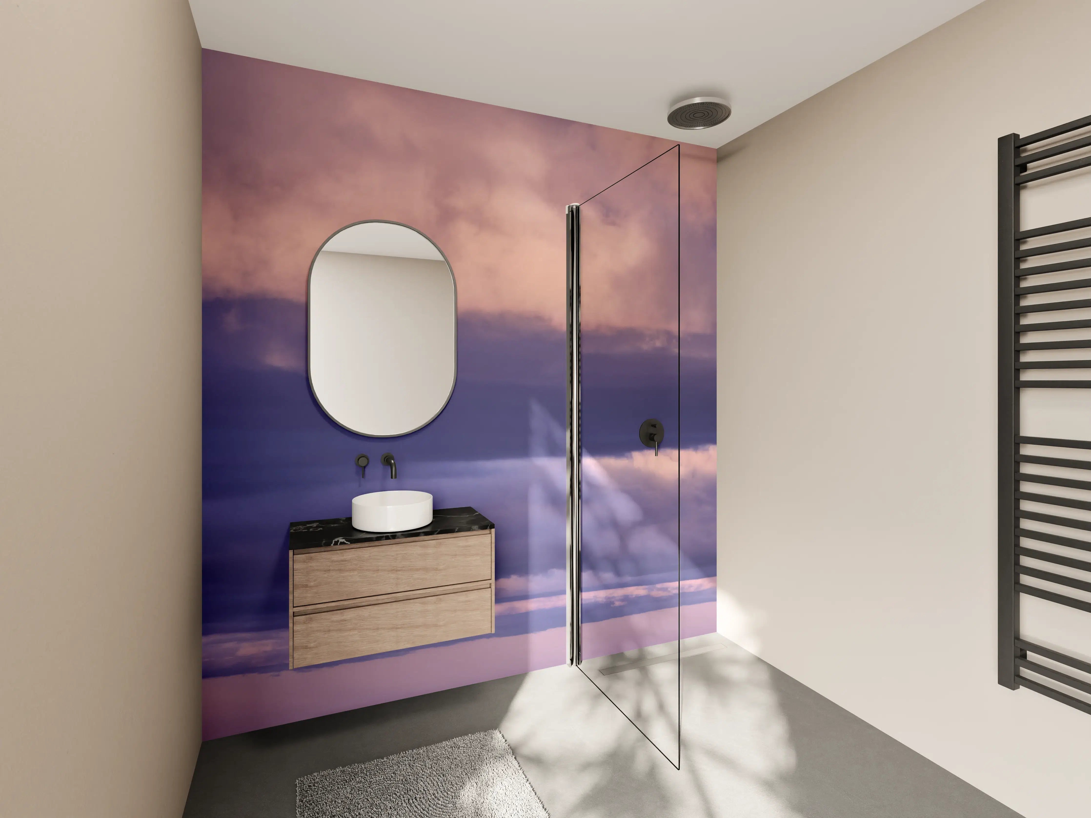 Wandverkleidung Bad - Dramatischer Himmel mit violetten Wolken