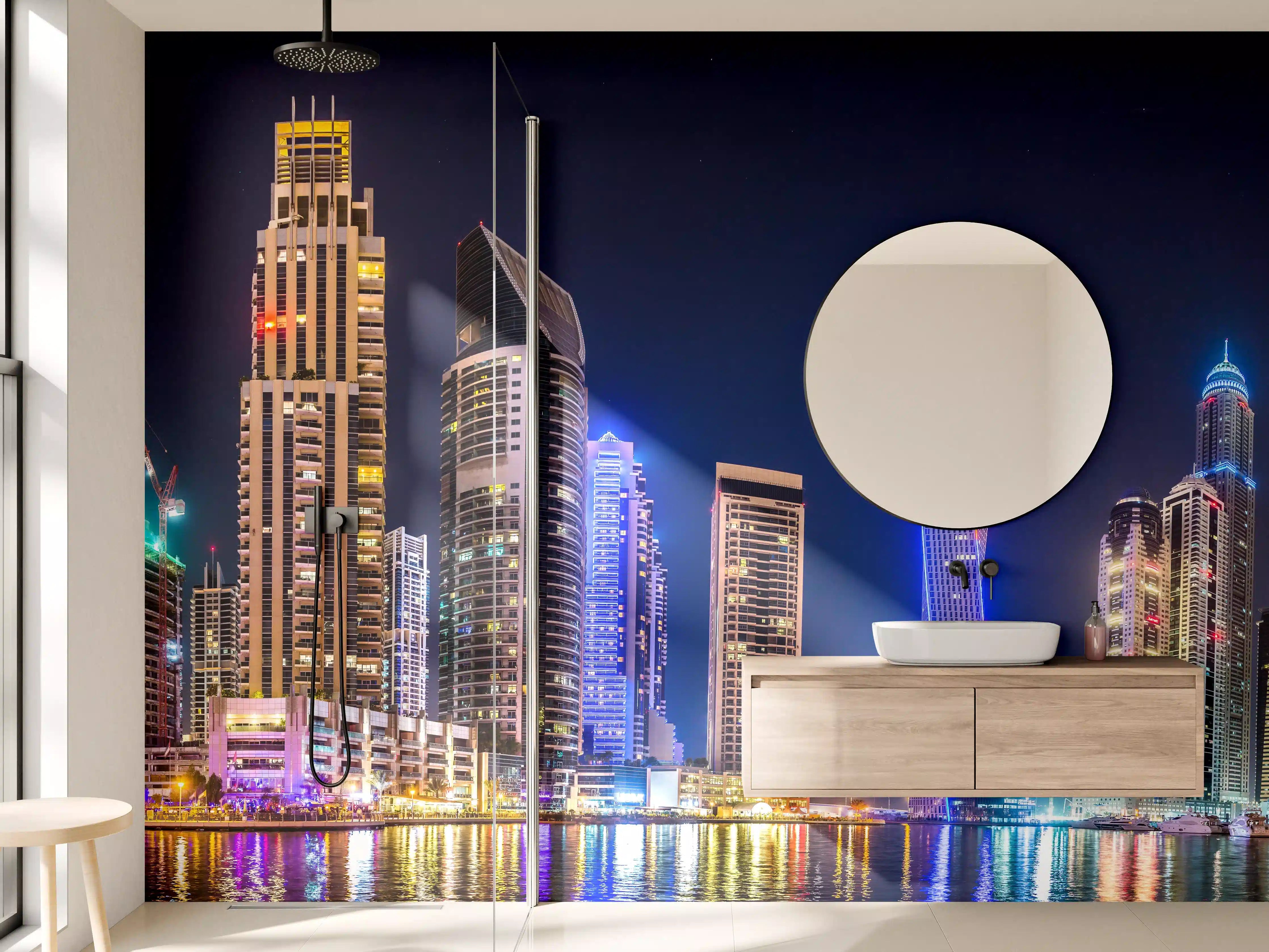 Wandverkleidung Bad - Dubai Marina Skyline bei Nacht