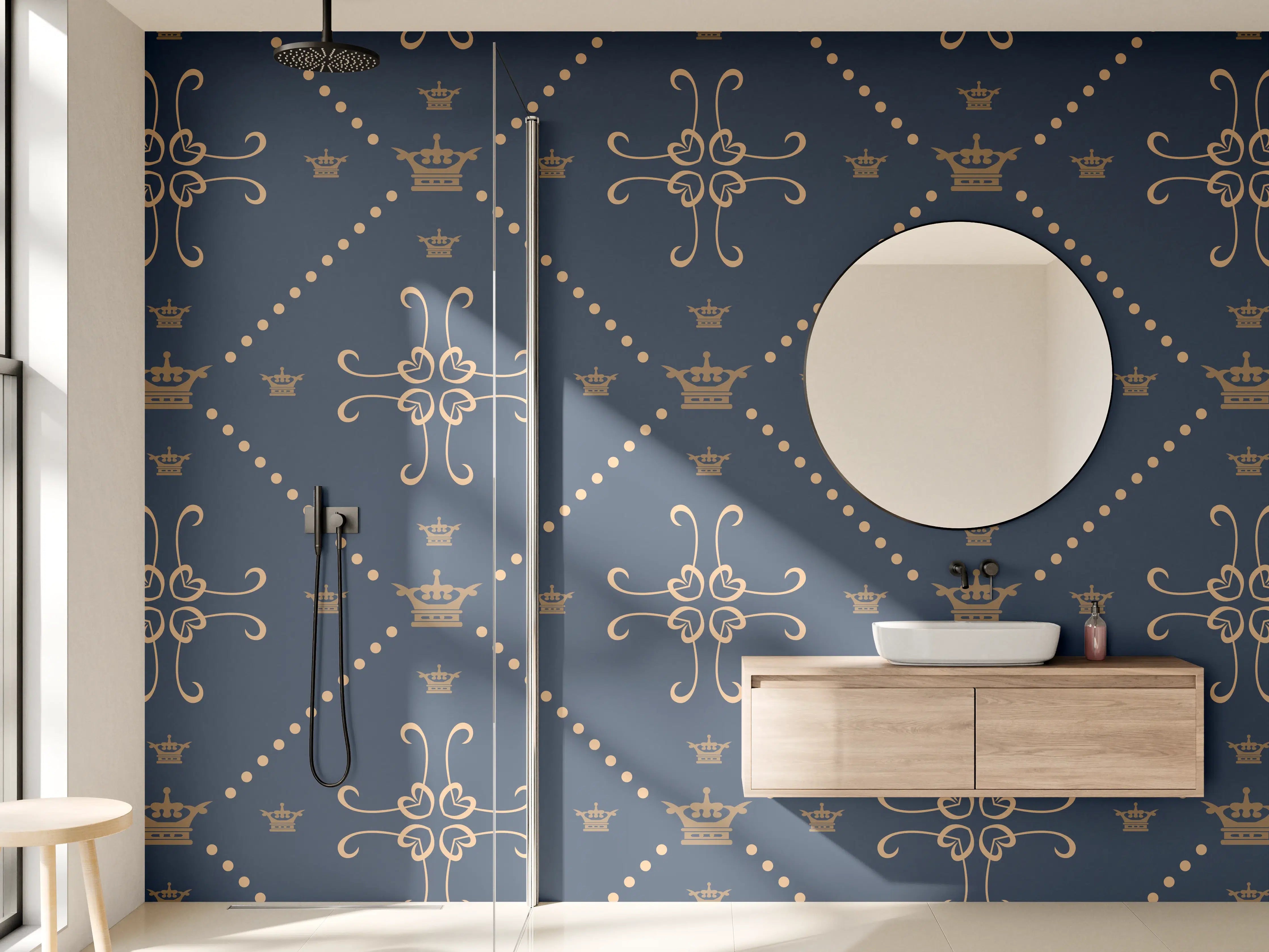 Wandverkleidung Bad - Dunkelblaues Musterdesign mit stilvollen Motiven