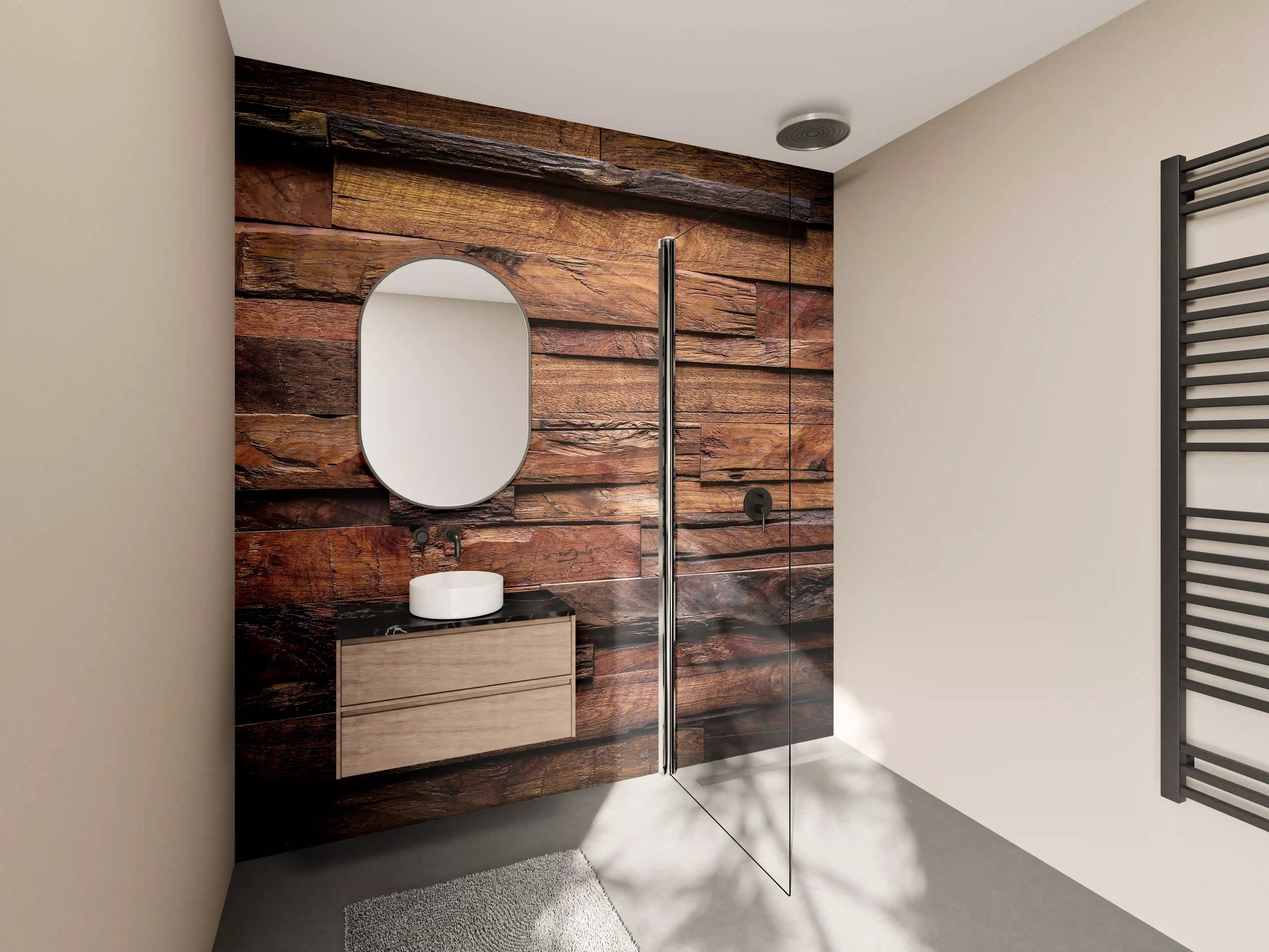 Wandverkleidung Bad - Dunkle Holztextur