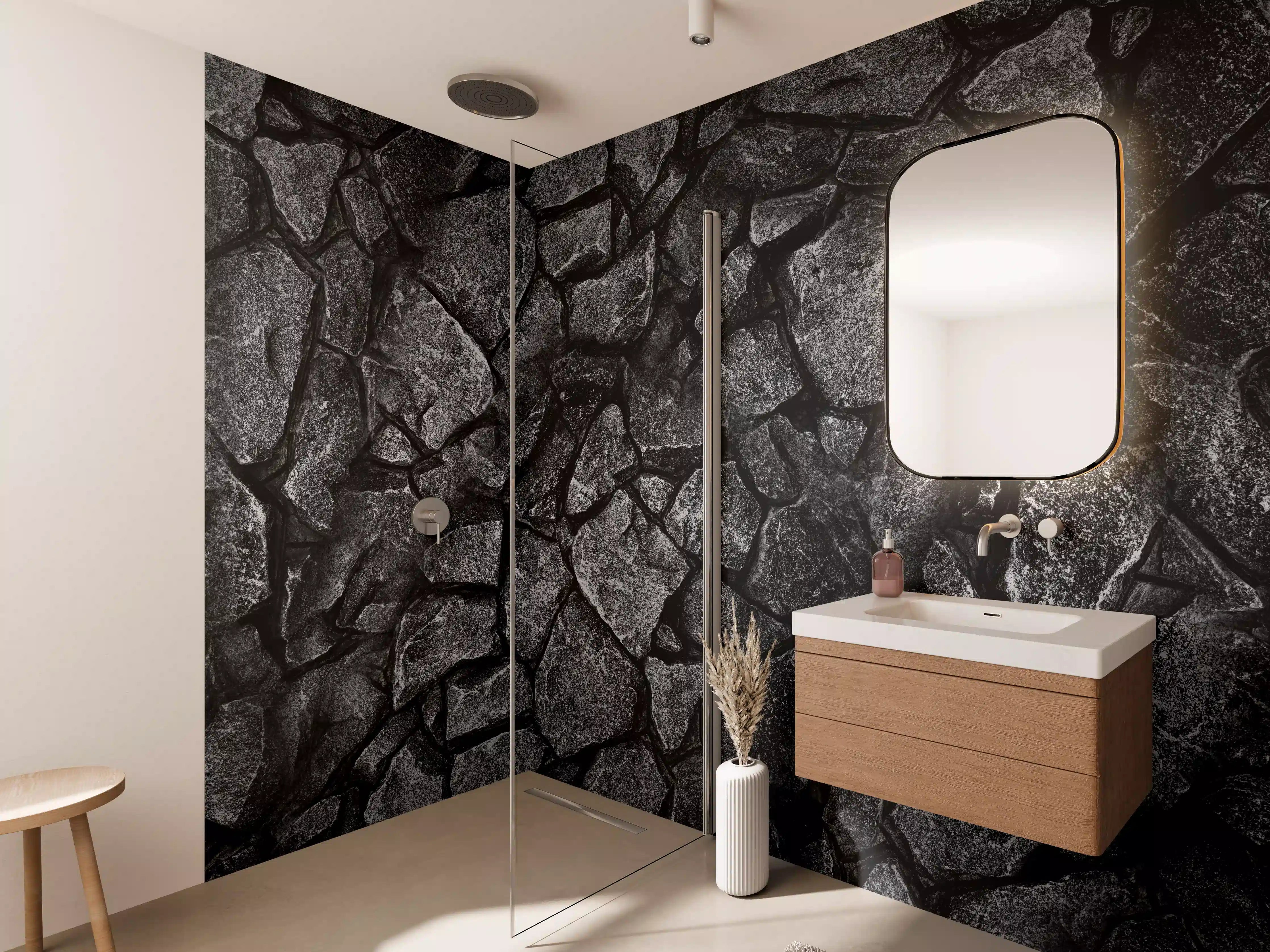 Wandverkleidung Bad - Dunkle Steinsplitter-Muster