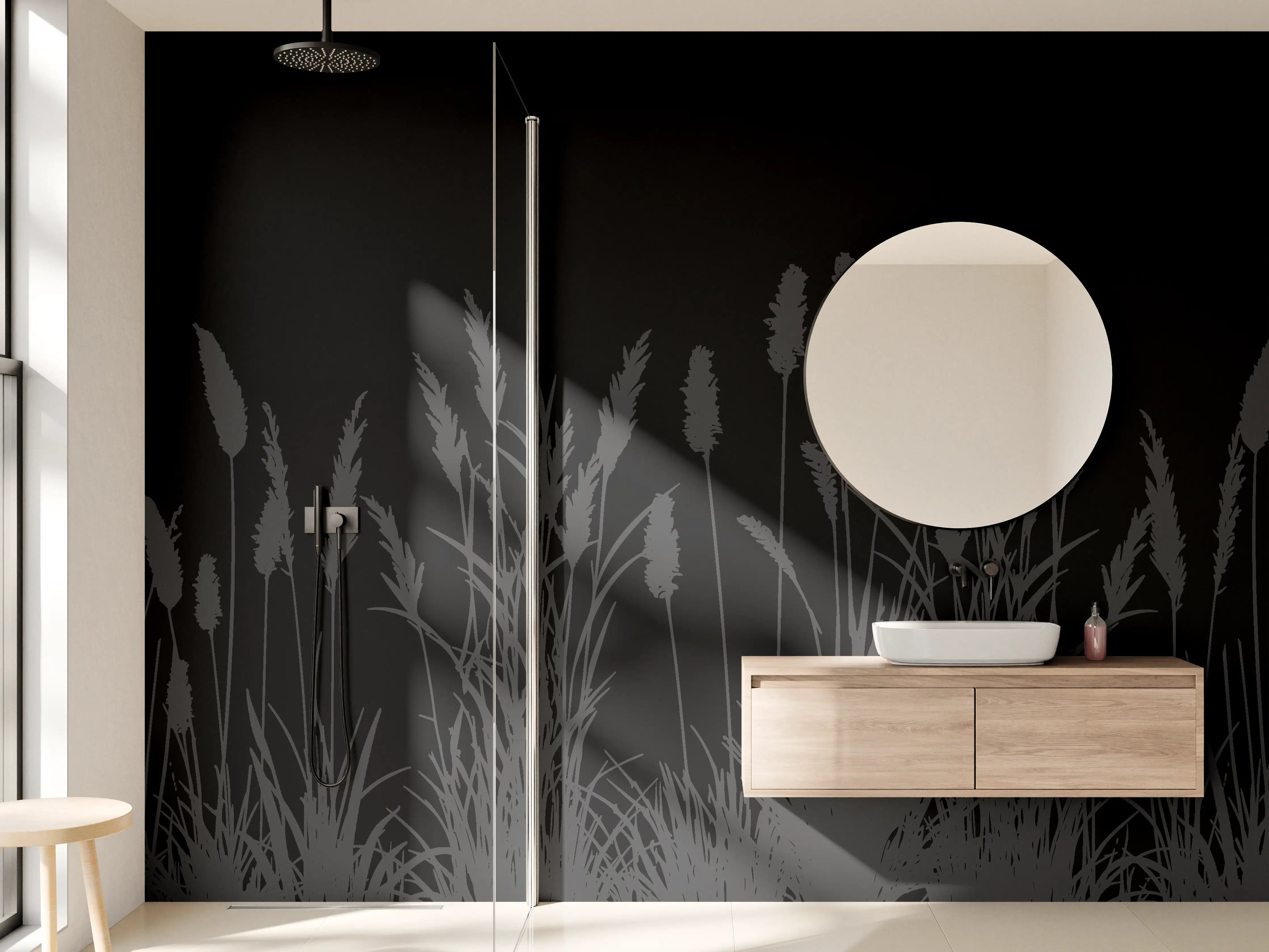 Wandverkleidung Bad - Dunkler Gräser-Silhouetten-Design