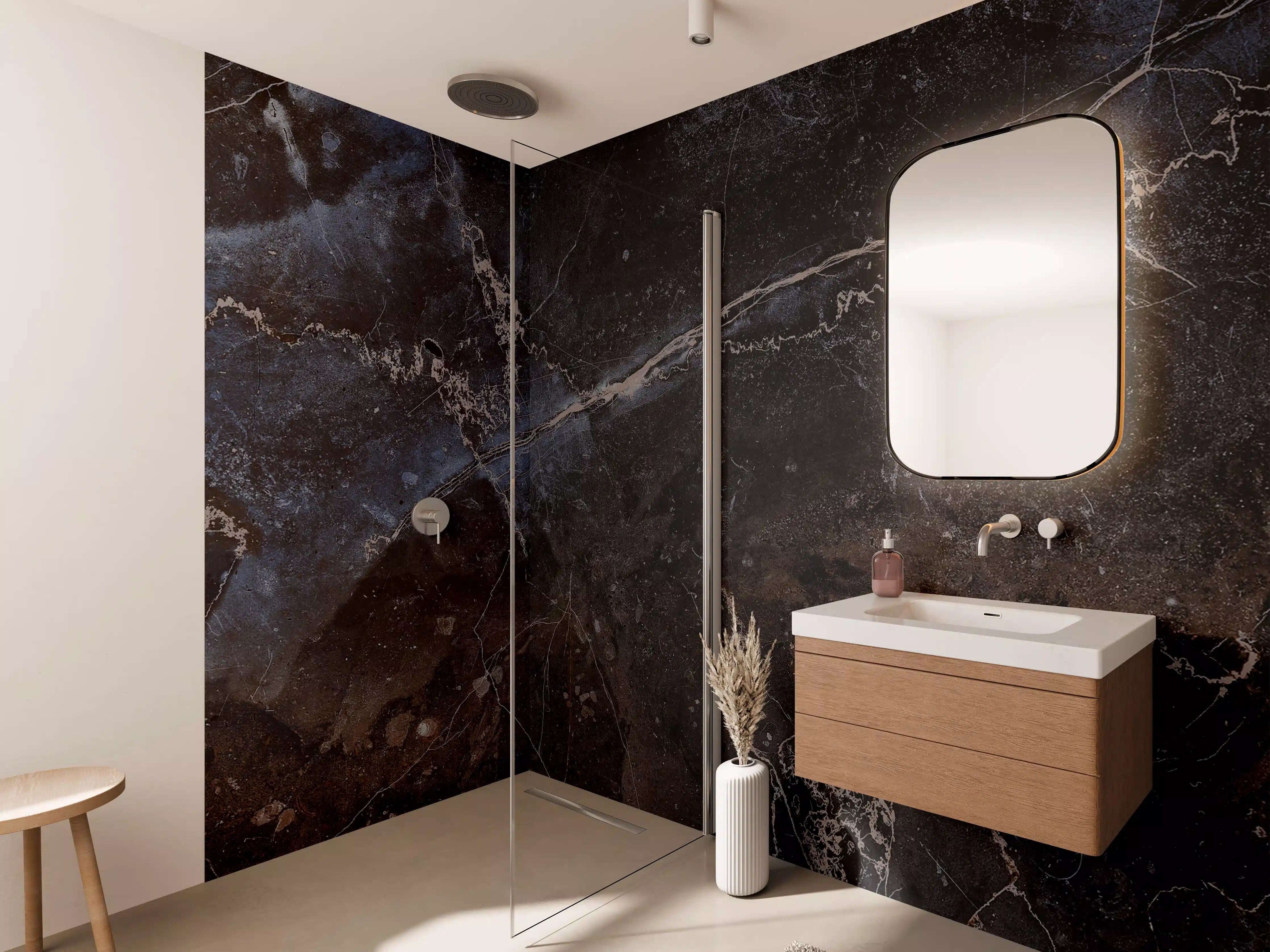 Wandverkleidung Bad - Dunkler Marmor