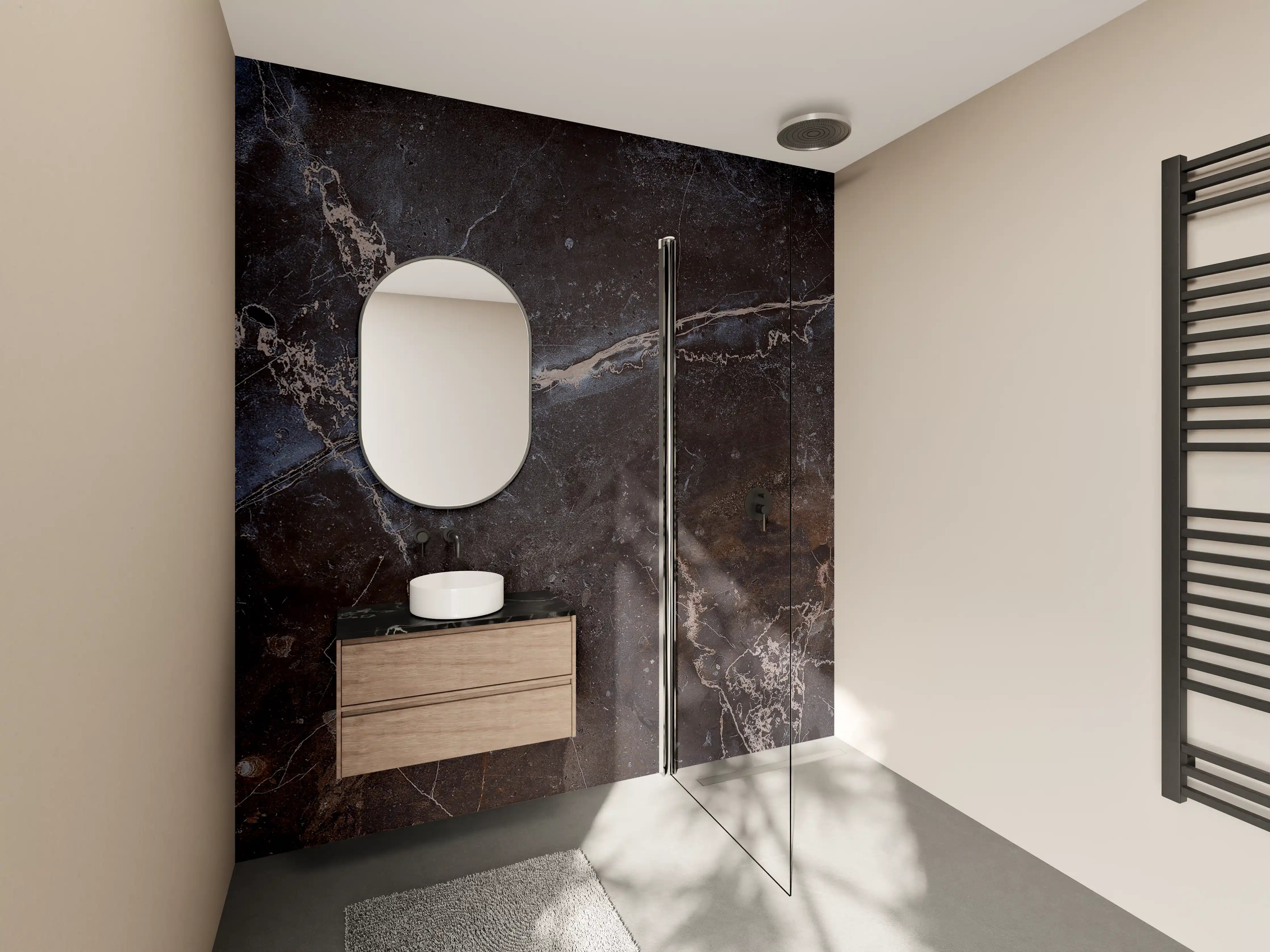 Wandverkleidung Bad - Dunkler Marmor