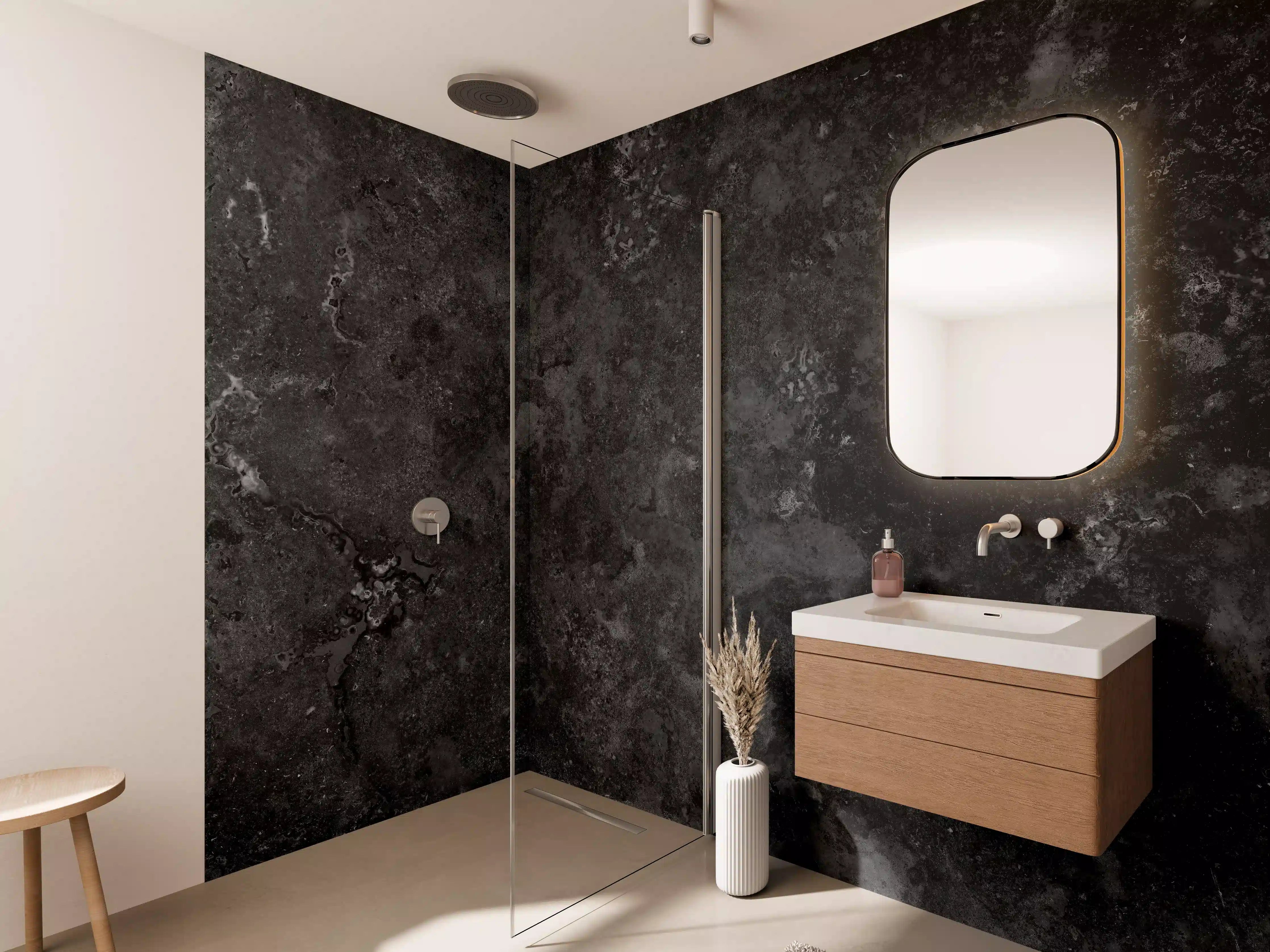 Wandverkleidung Bad - Dunkles Marmor Stein Design