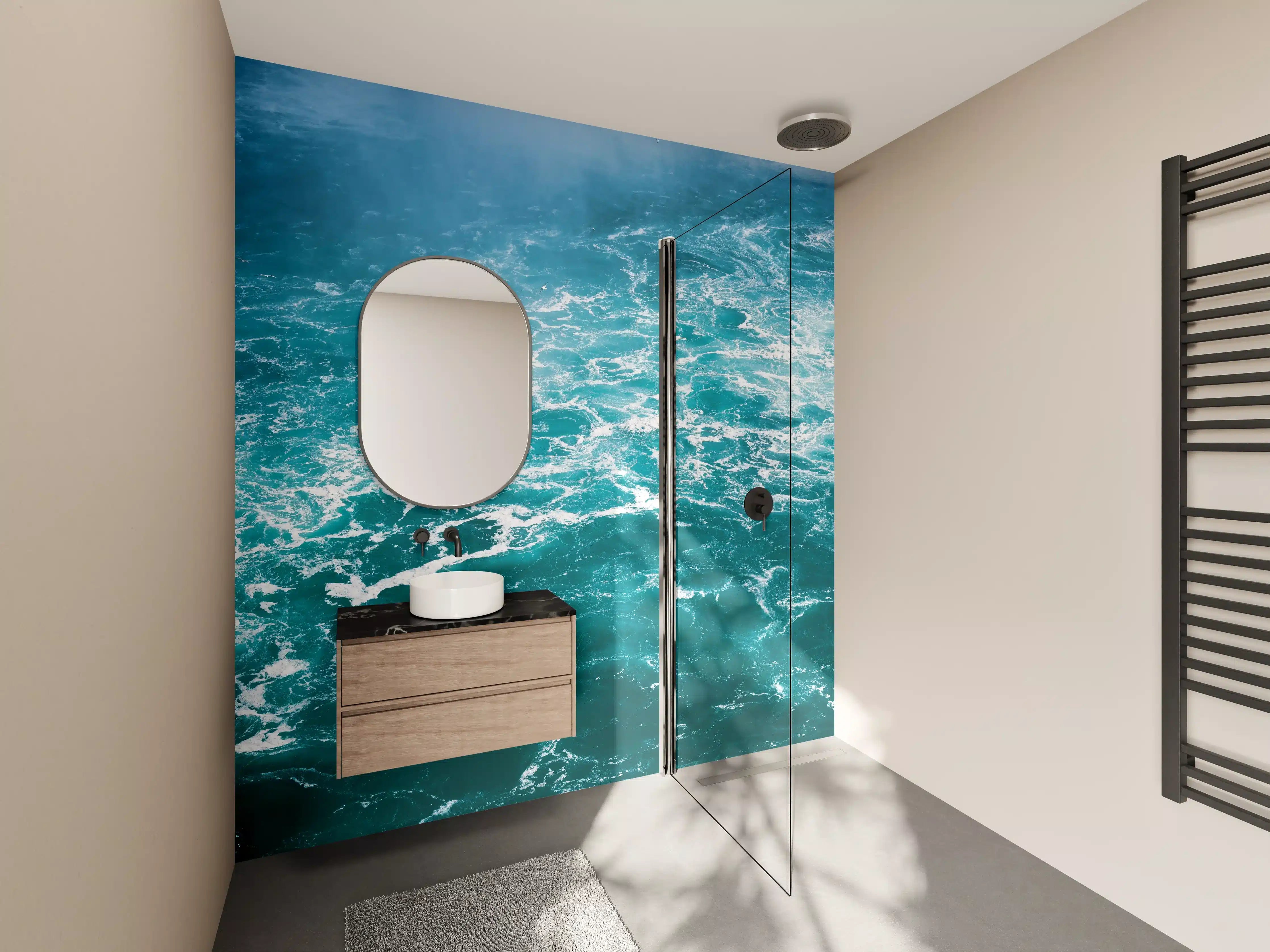 Wandverkleidung Bad - Dynamischer Meer- und Wellenblick