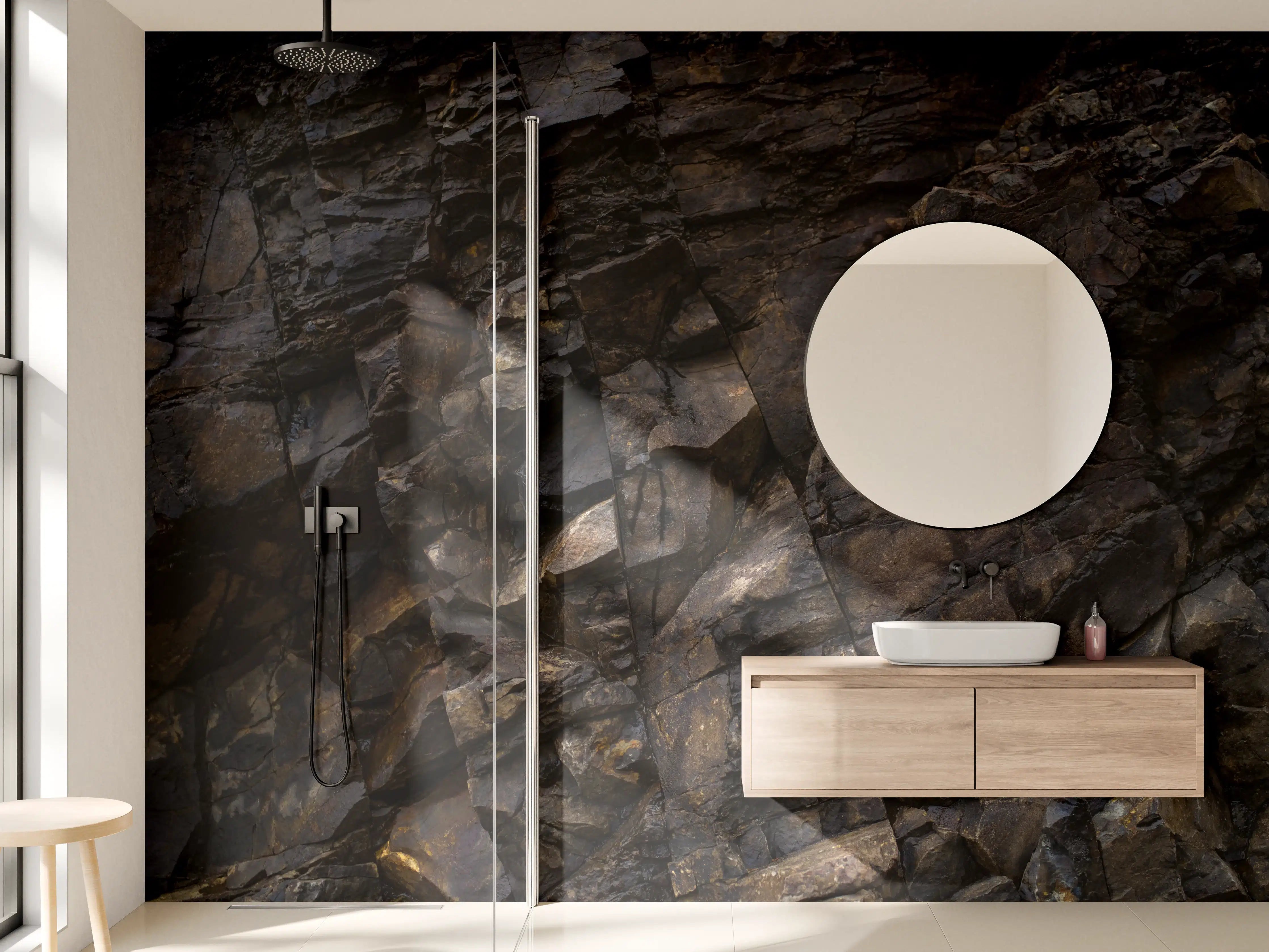 Wandverkleidung Bad - Edle Dunkle Steintextur