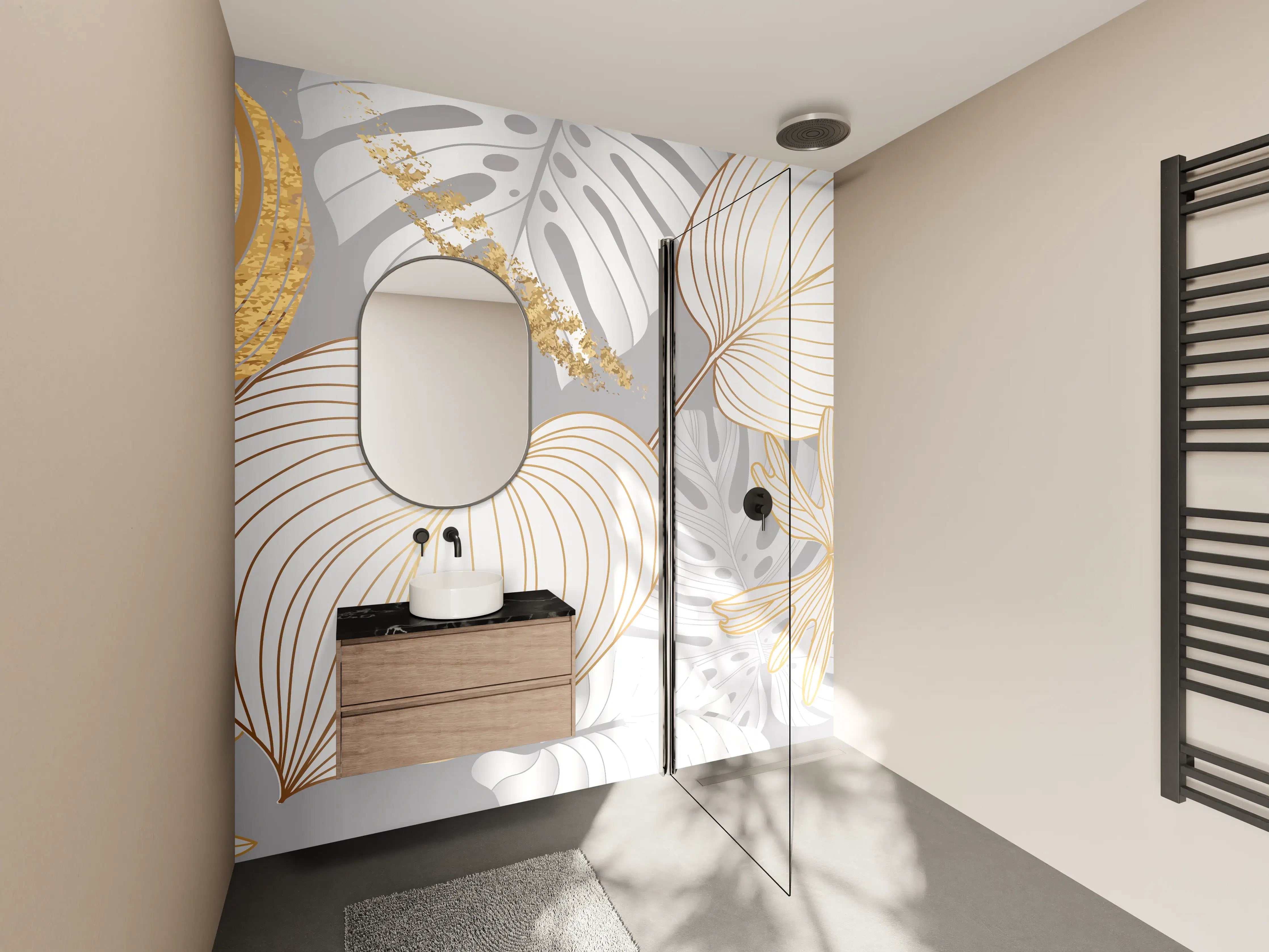 Wandverkleidung Bad - Edles Gold-Blatt-Design