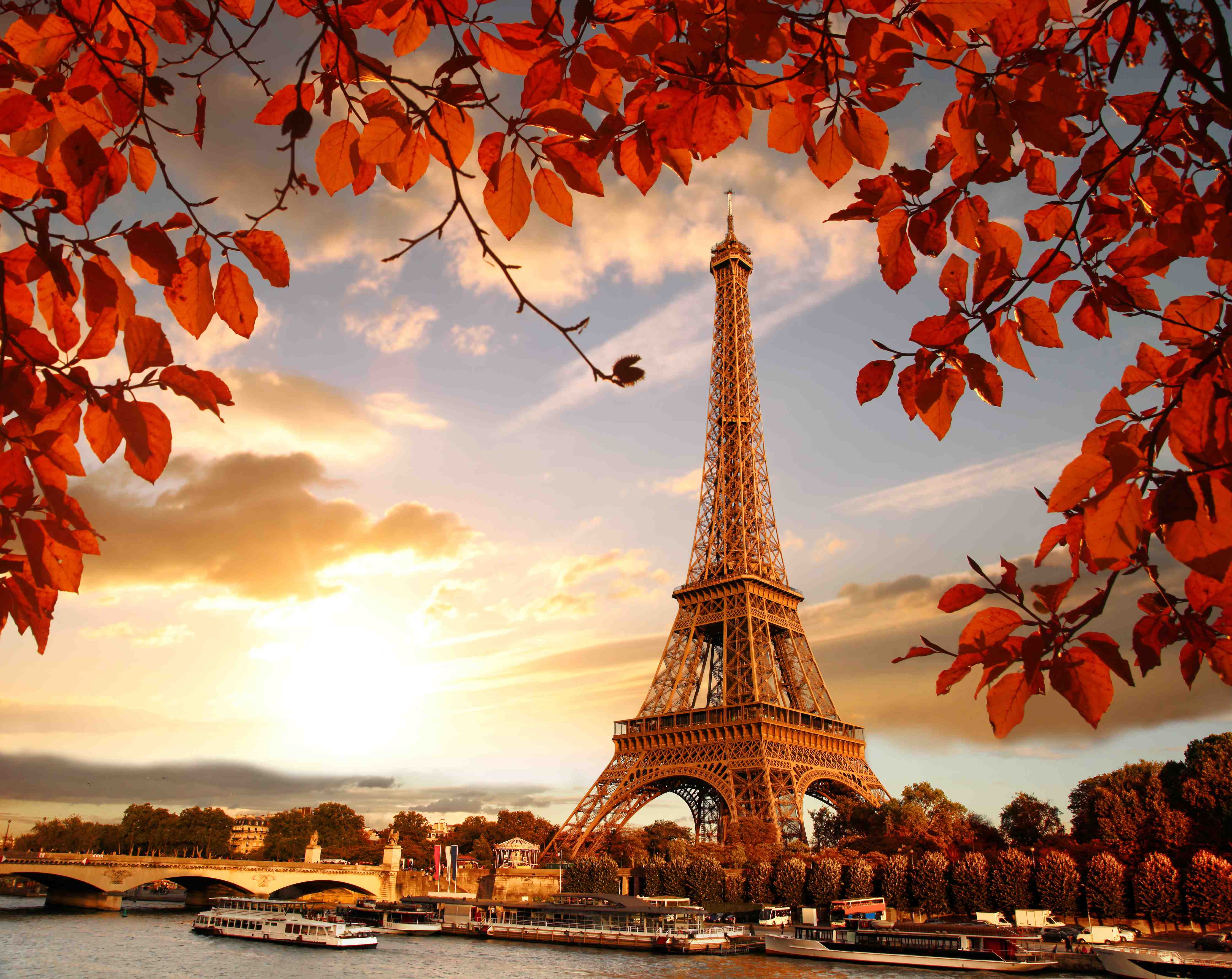 Wandverkleidung Bad-Eiffelturm mit Herbstlaub in Paris