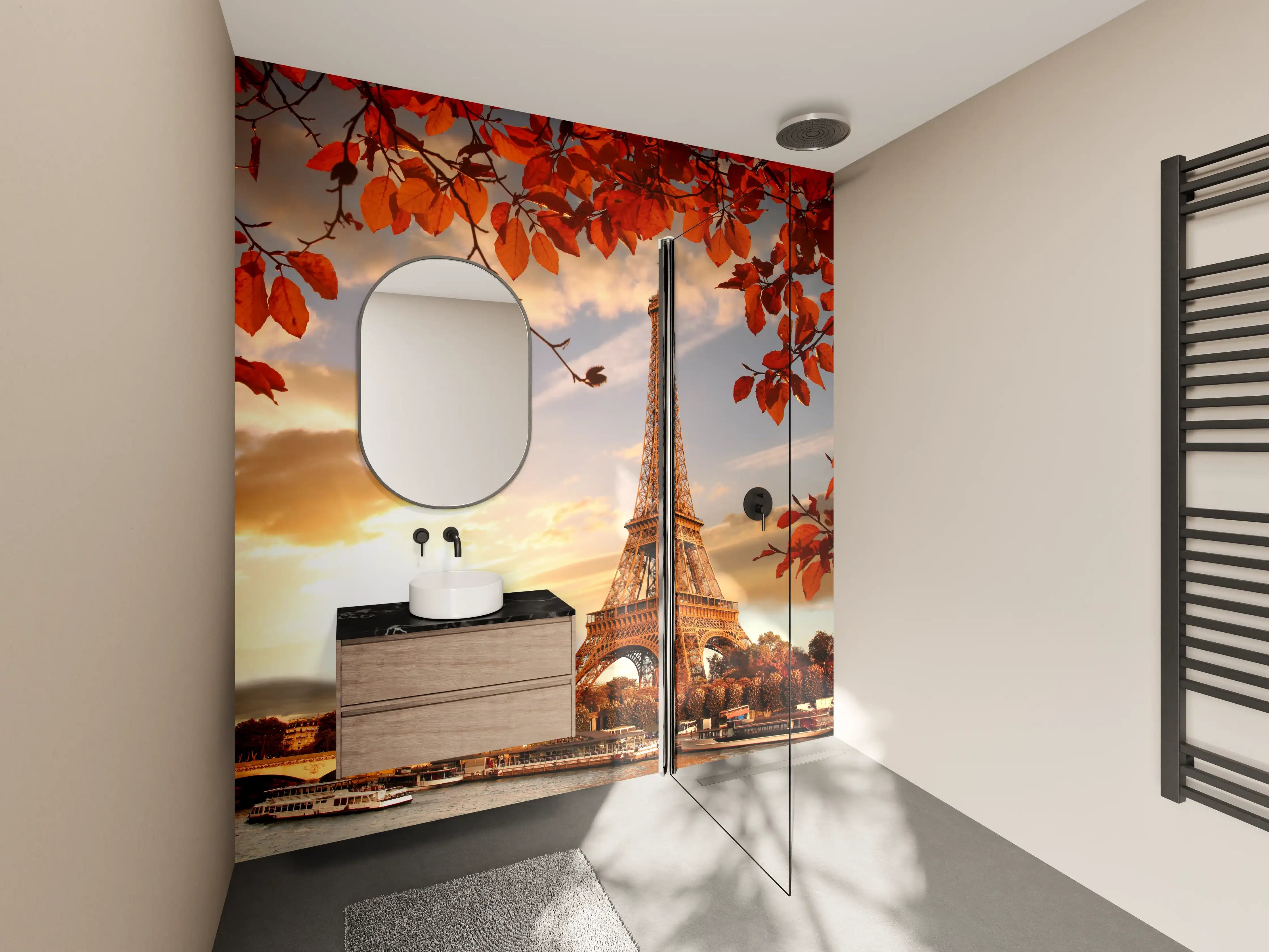 Wandverkleidung Bad - Eiffelturm mit Herbstlaub in Paris