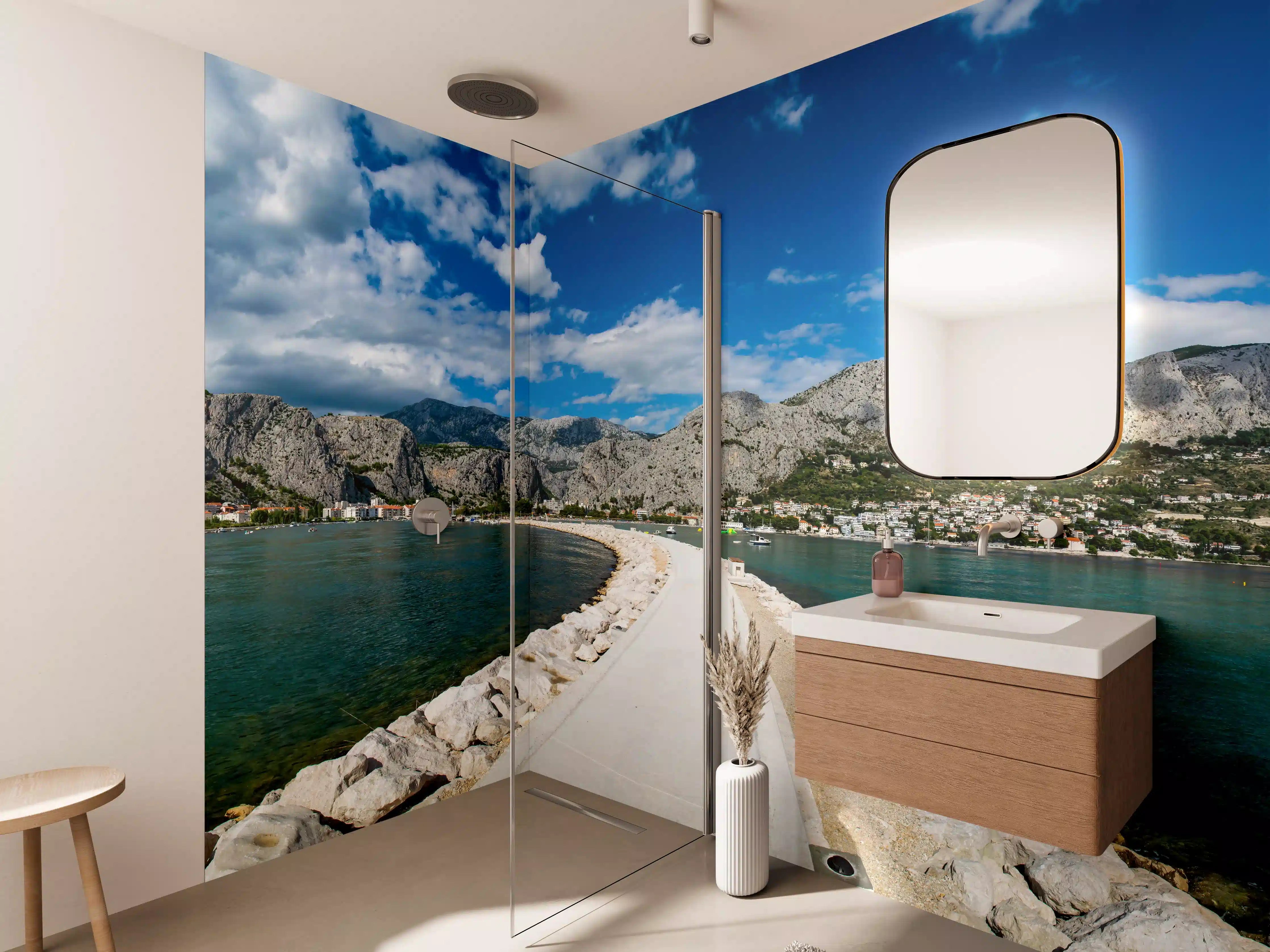 Wandverkleidung Bad - Ein Panoramabild von Omis - Kroatien