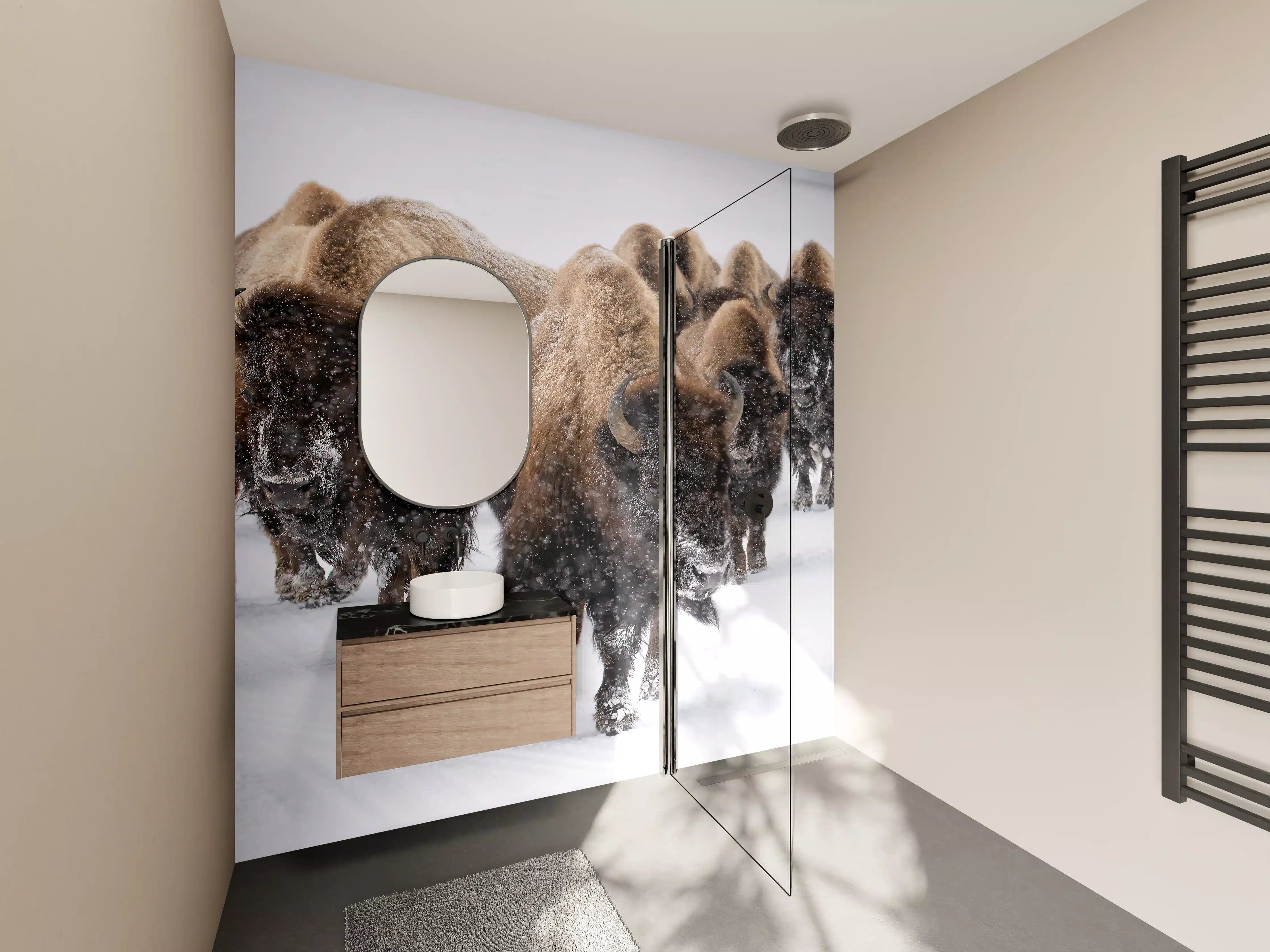 Wandverkleidung Bad - Eine Bison Herde