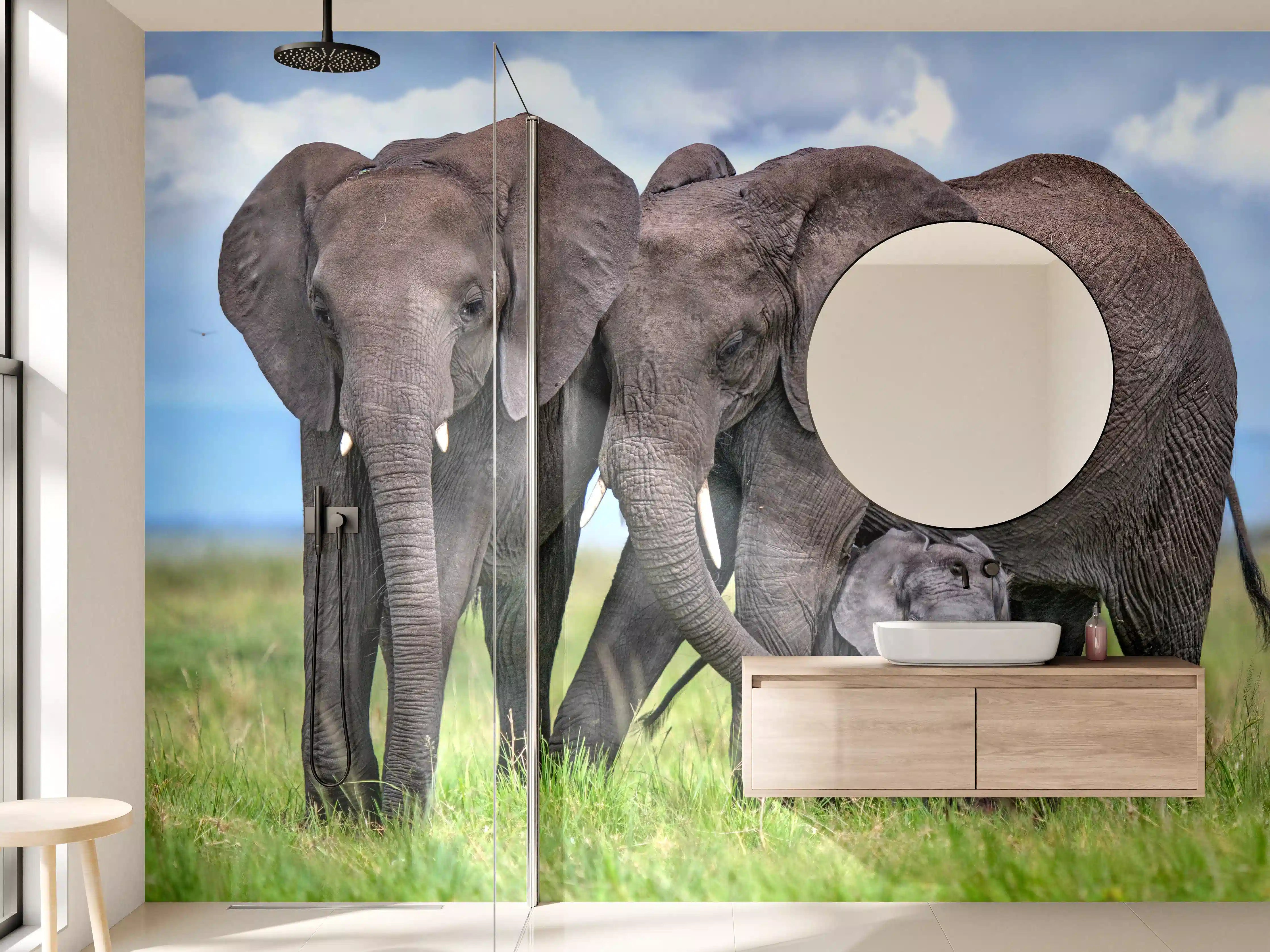 Wandverkleidung Bad - Elefanten Familie - Afrika