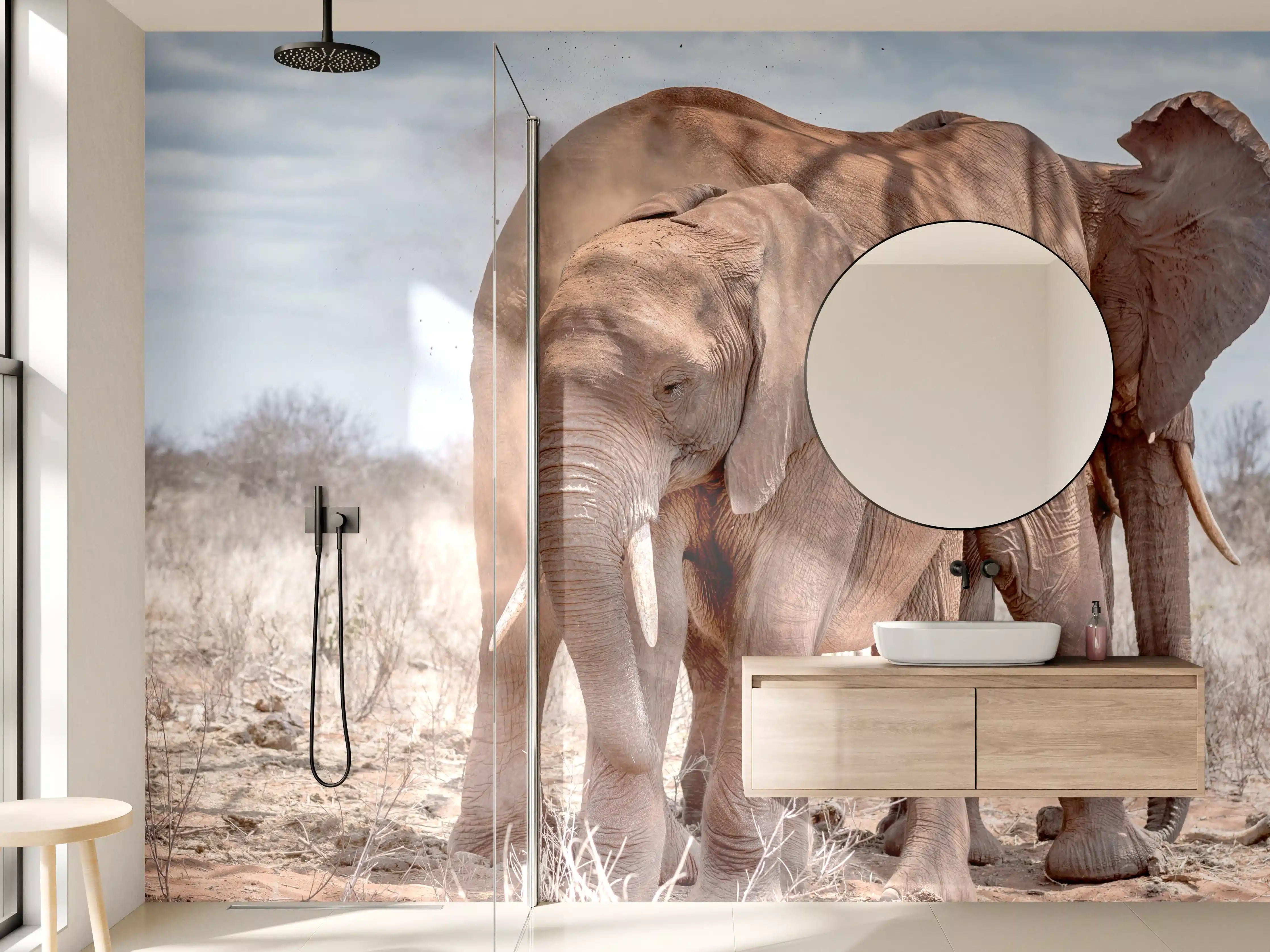 Wandverkleidung Bad - Elefanten von Tsavo