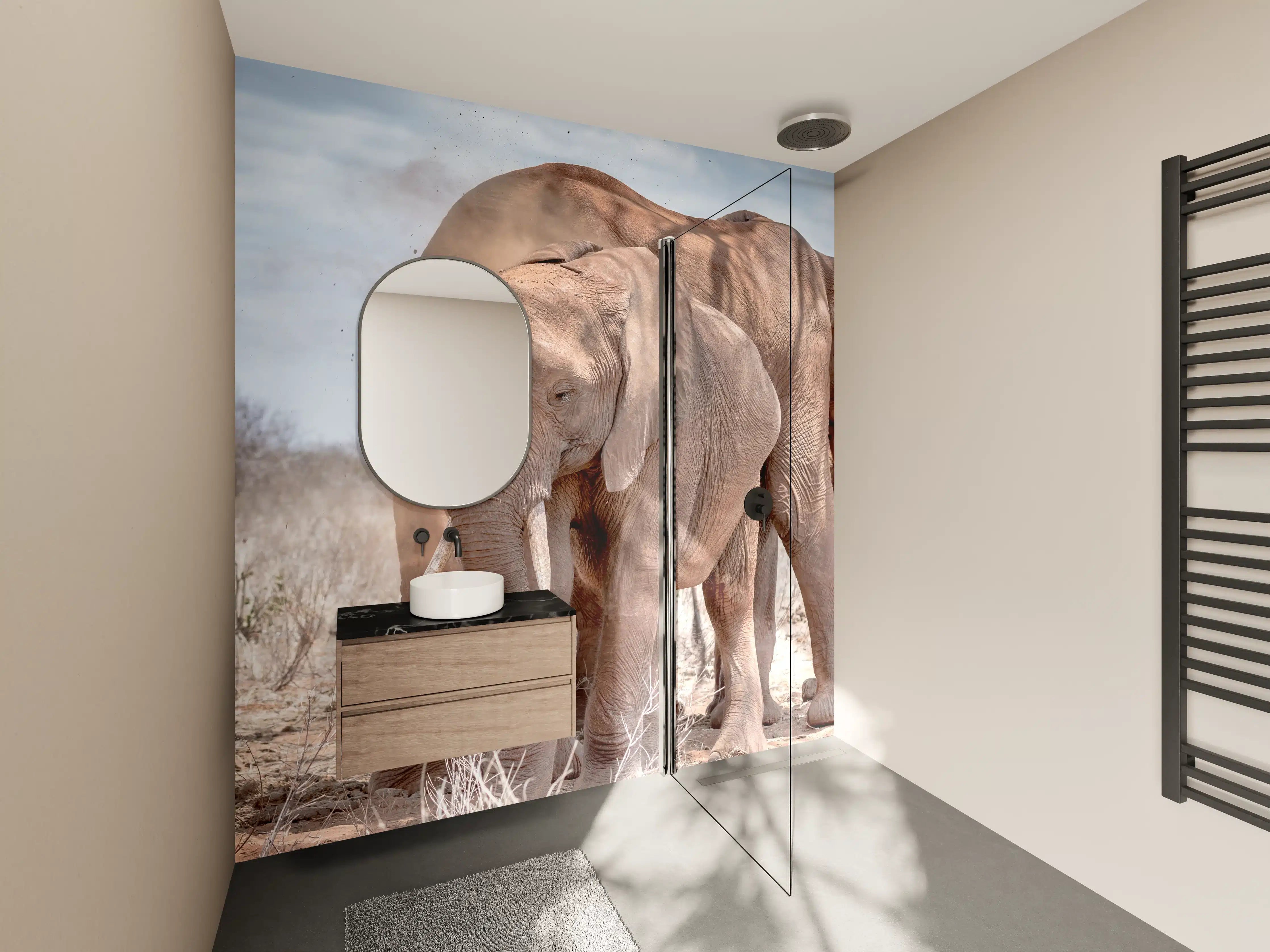Wandverkleidung Bad - Elefanten von Tsavo