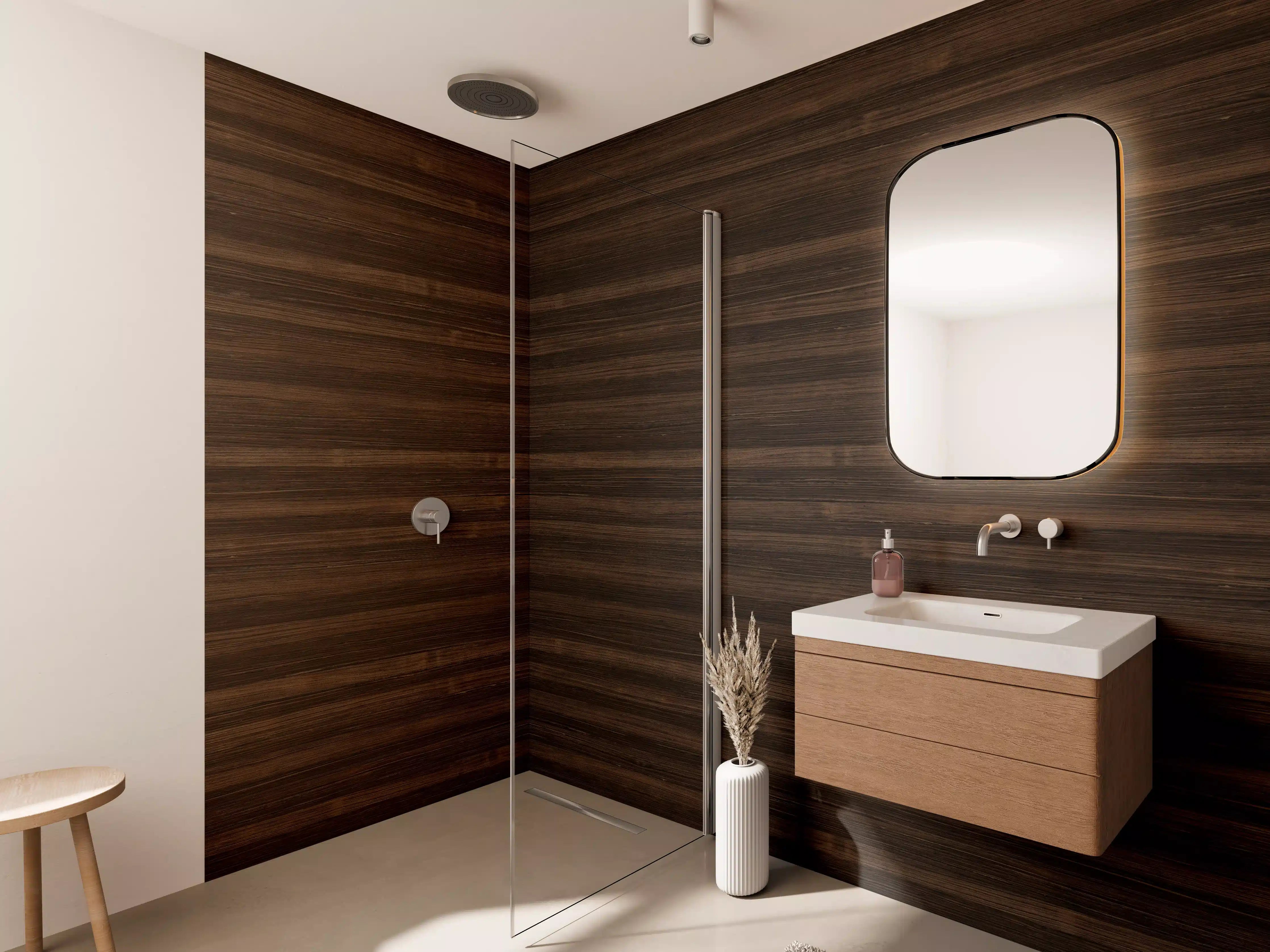 Wandverkleidung Bad - Elegant Dunkelbraune Holzoptik