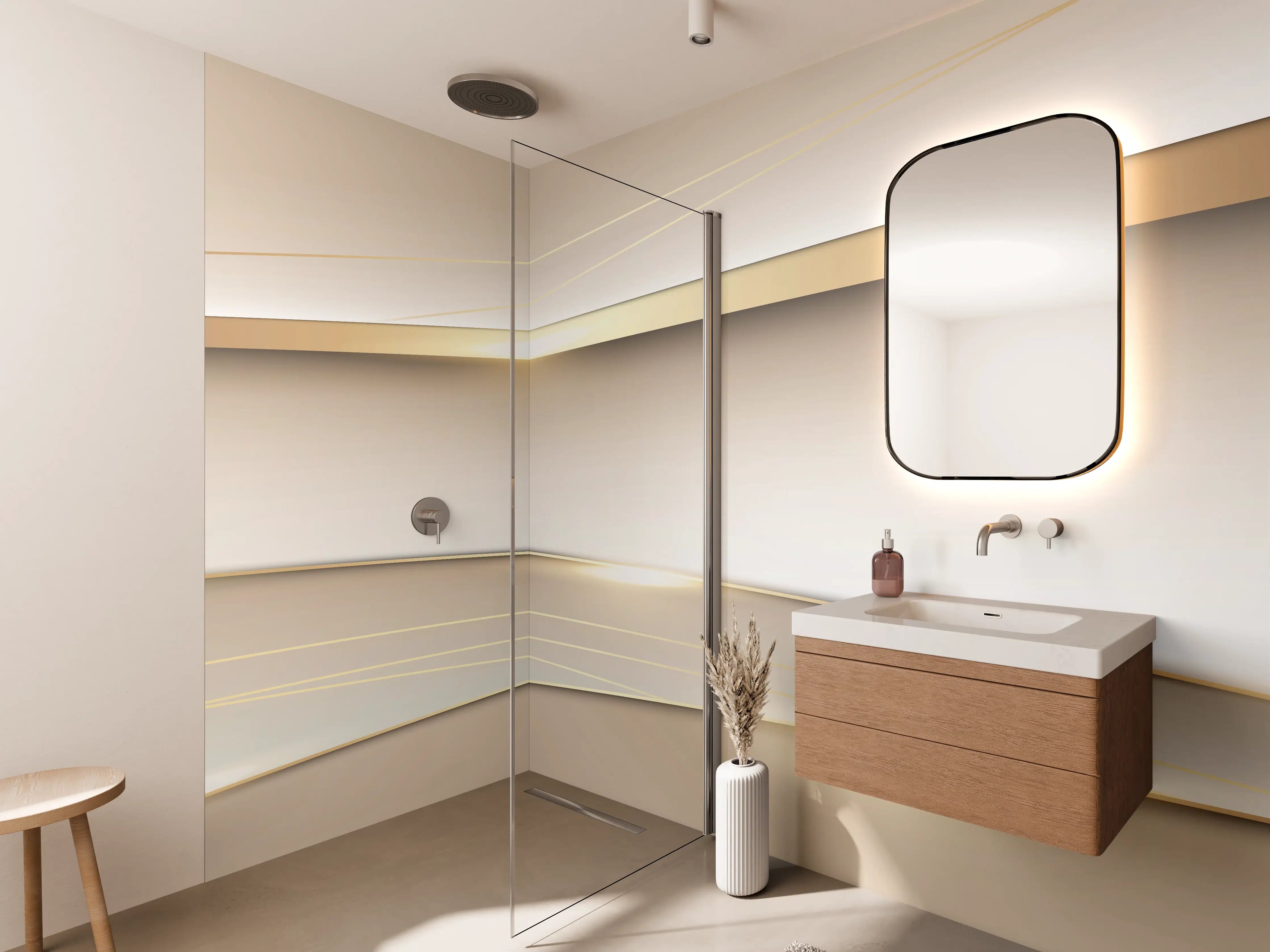 Wandverkleidung Bad - Elegante Abstrakte Goldweiß Design
