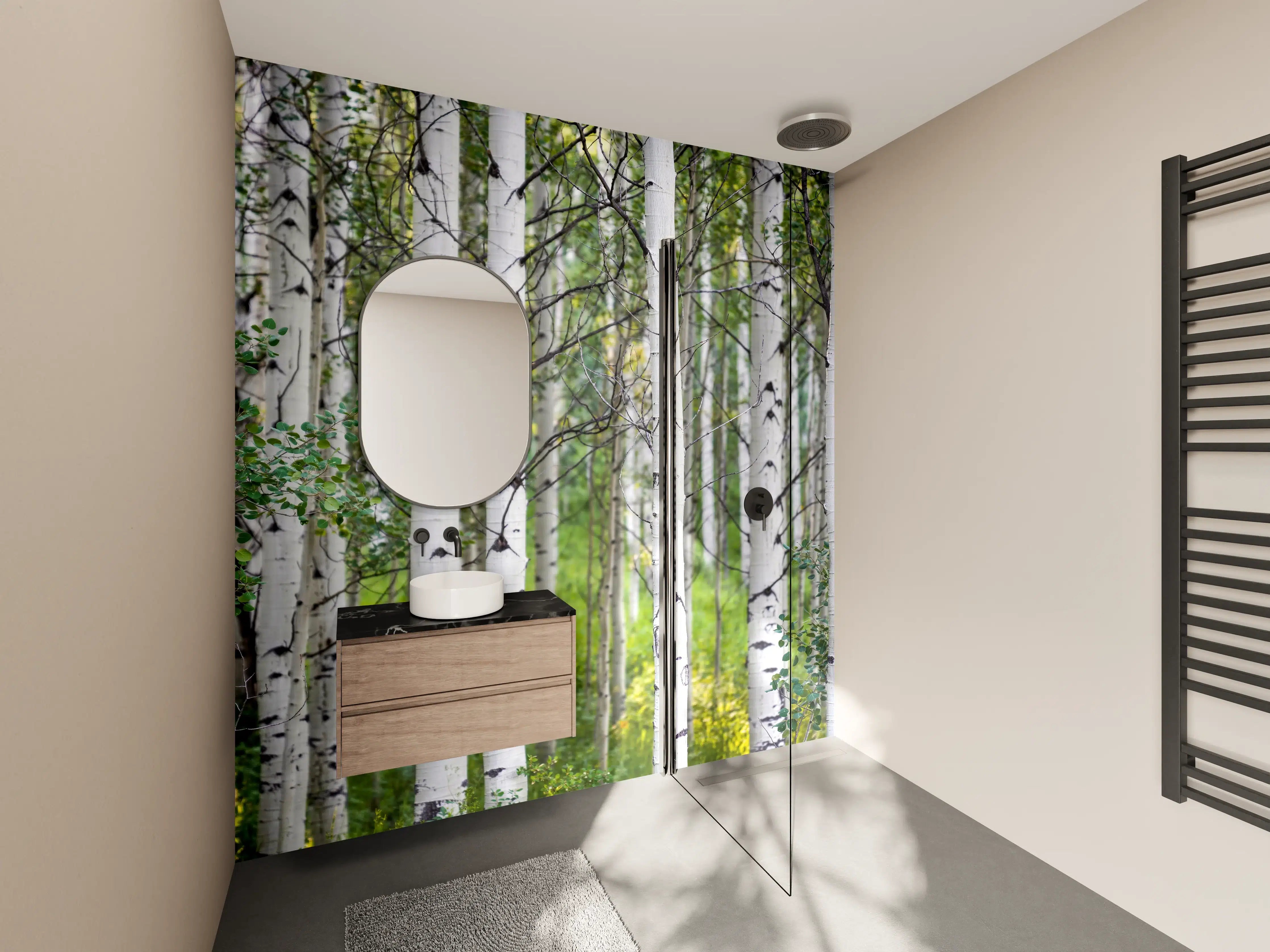 Wandverkleidung Bad - Elegante Birken im Wald