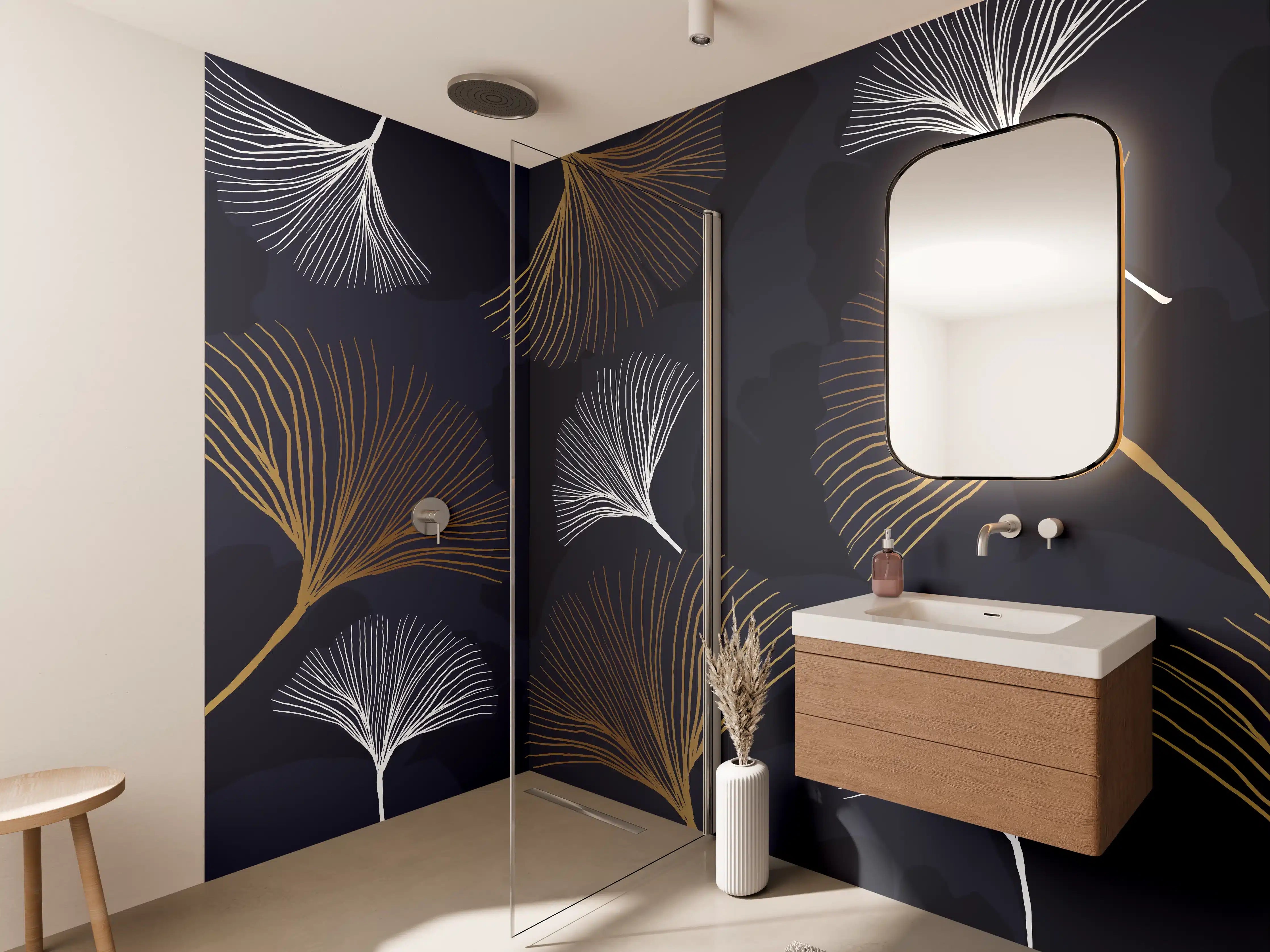 Wandverkleidung Bad - Elegante Blattgold-Muster Tapete