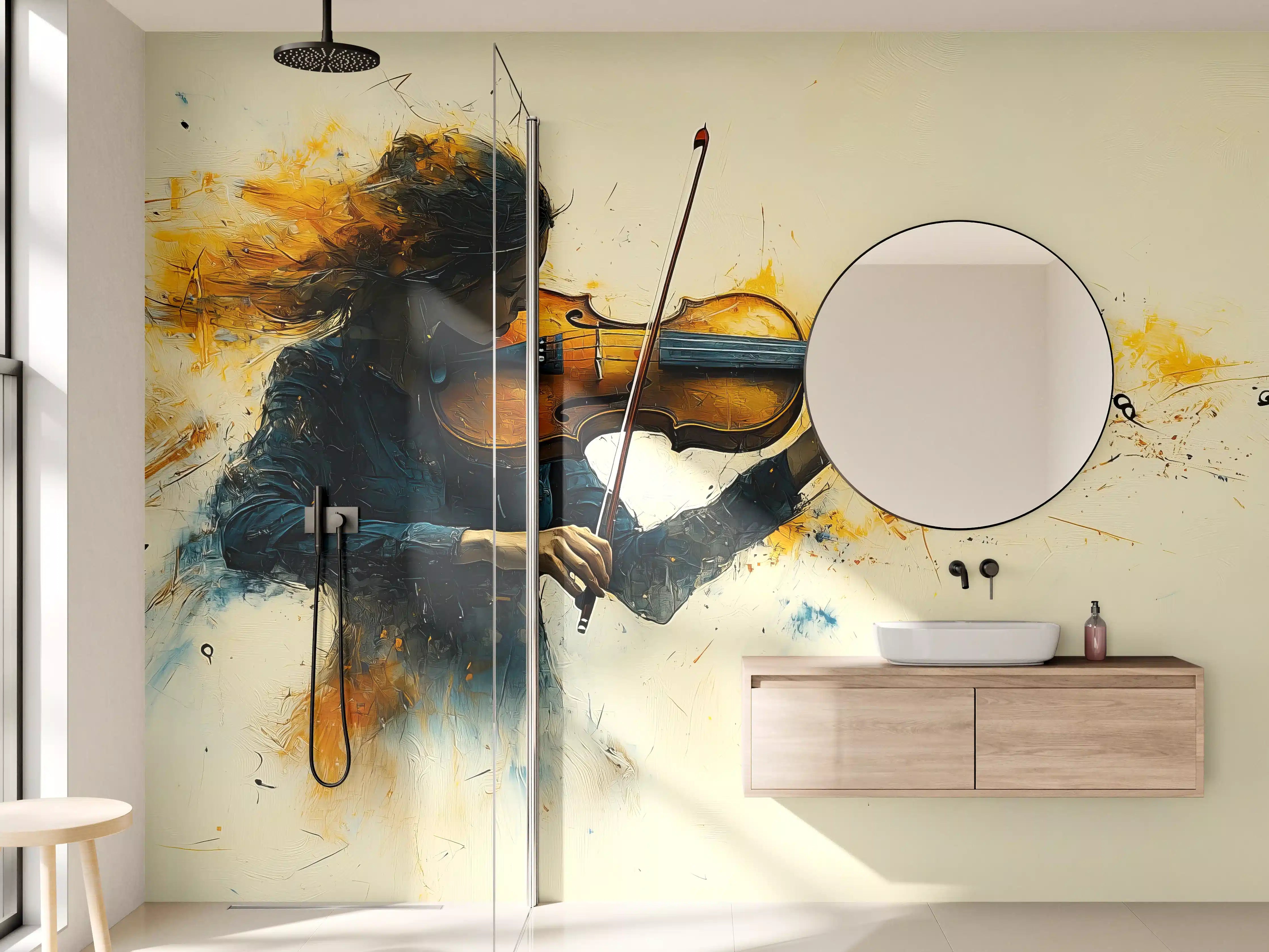 Wandverkleidung Bad - Elegante Geigerin in künstlerischer Darstellung