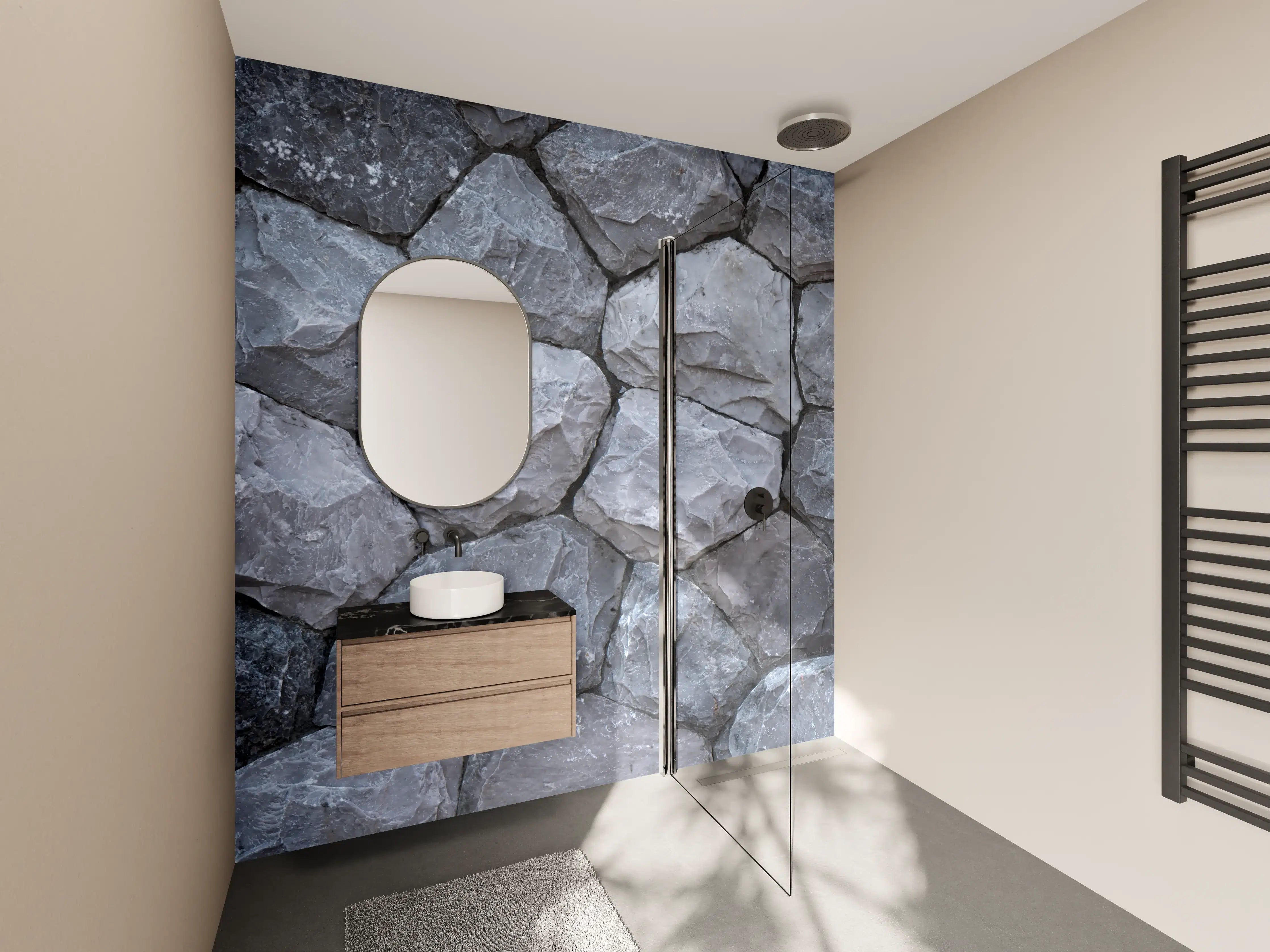 Wandverkleidung Bad - Elegante Graugranit-Mauer