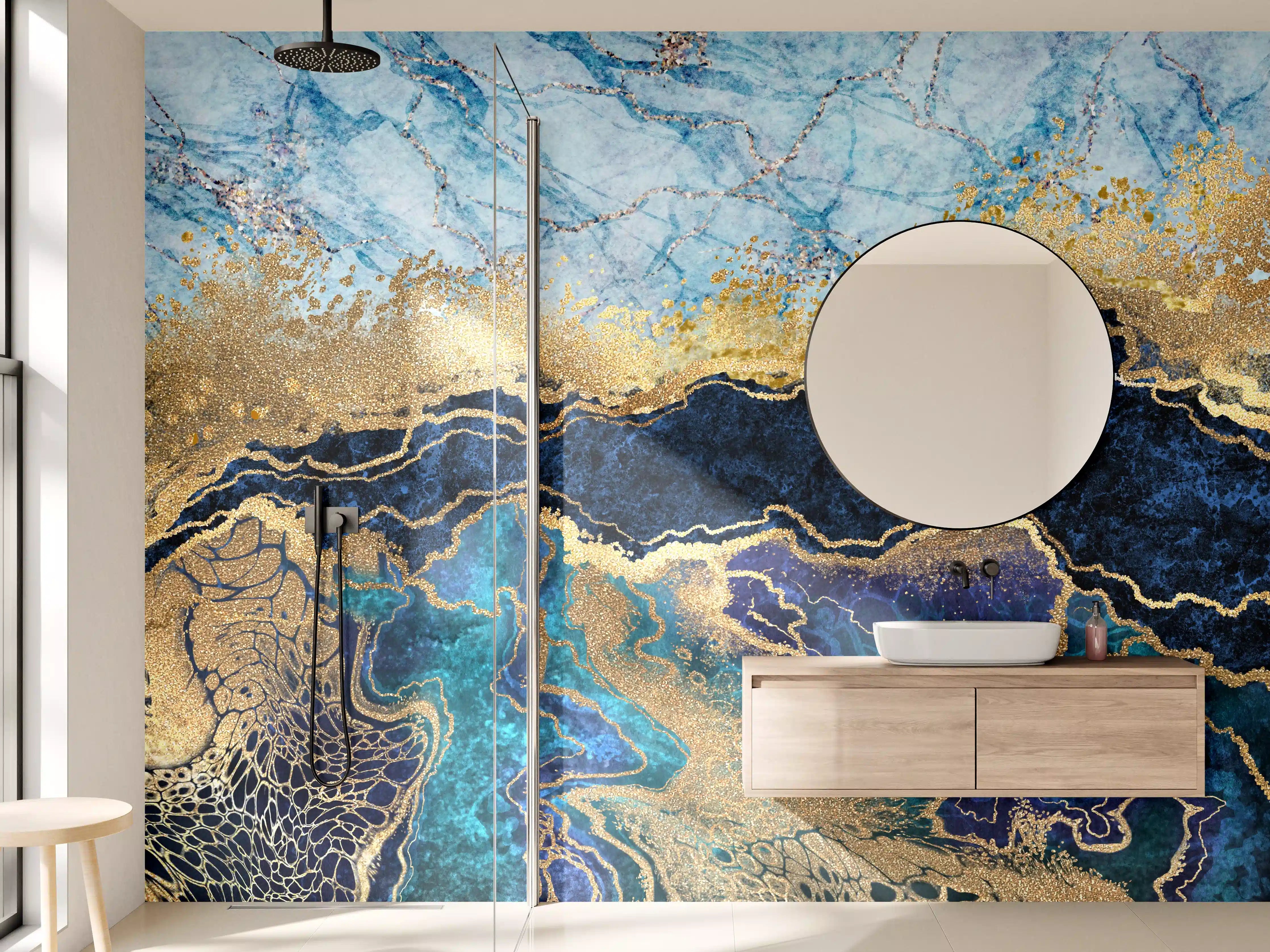 Wandverkleidung Bad - Elegante Graumarmor-Goldkunst
